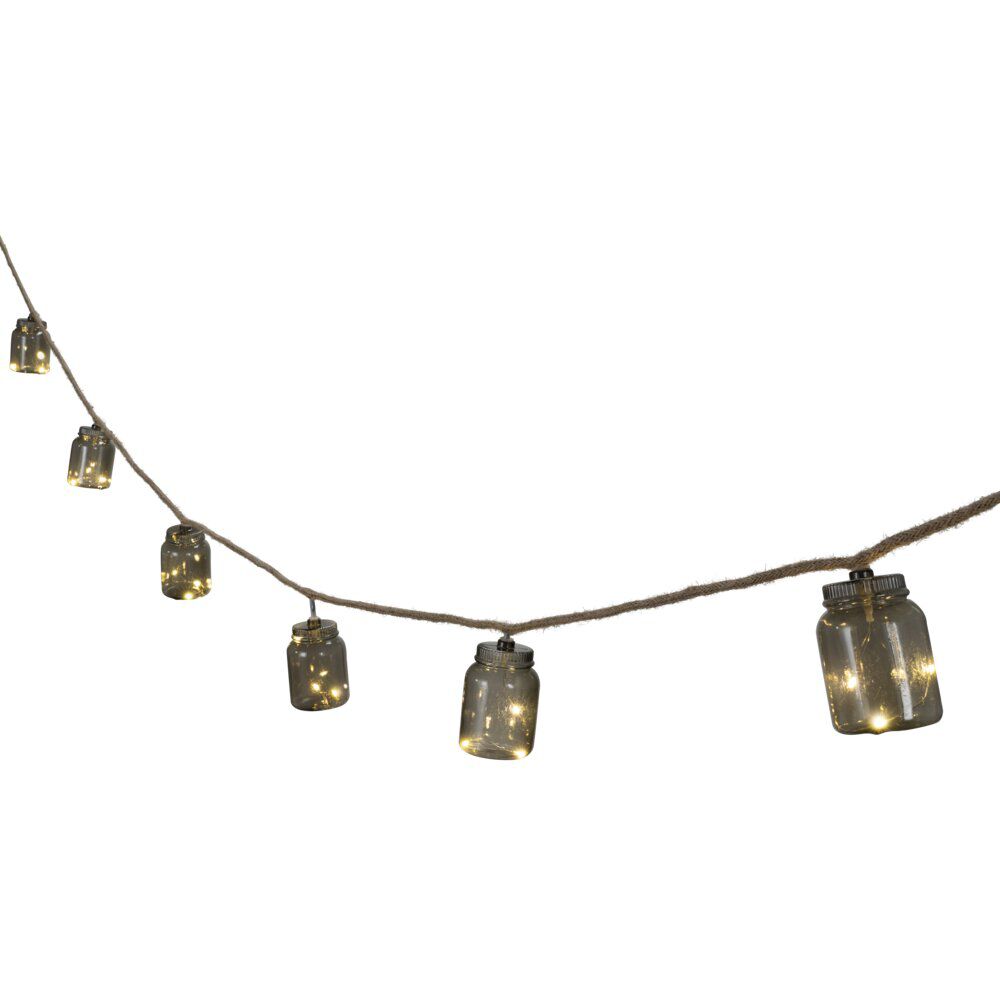Guirlande solaire jute avec bouteilles plastique fumée noire suspendues 2,7m