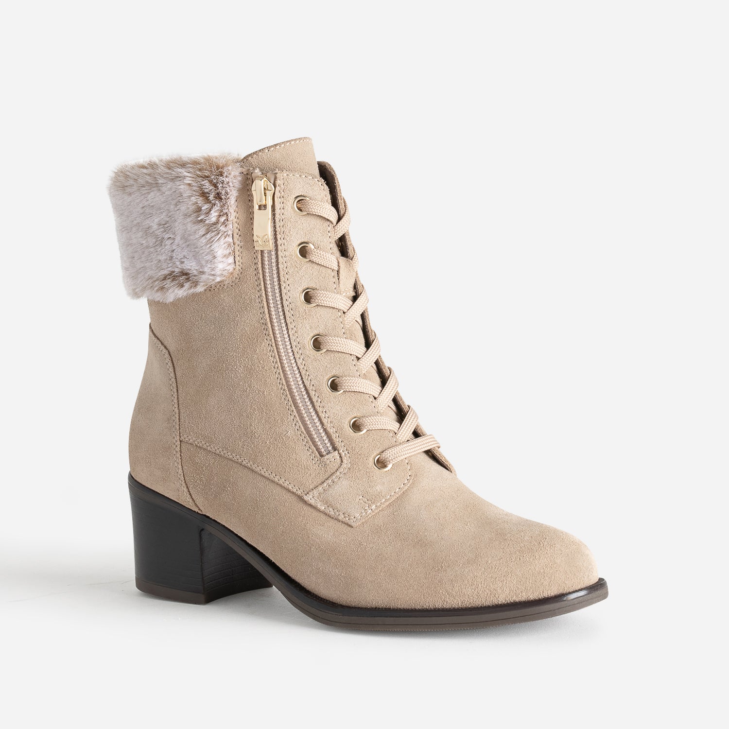 Boots CAPRICE beige cuir velours