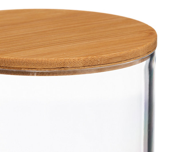 Boite à coton transparente ronde avec couvercle bambou Ø9,7 cm, 5Five Simply Smart Selena