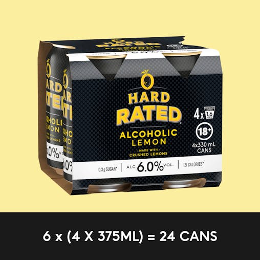 Hard Rated, Original Lemon Flavour, Refreshing Drink, 6% ABV, 330mL (Case of 24 Cans)