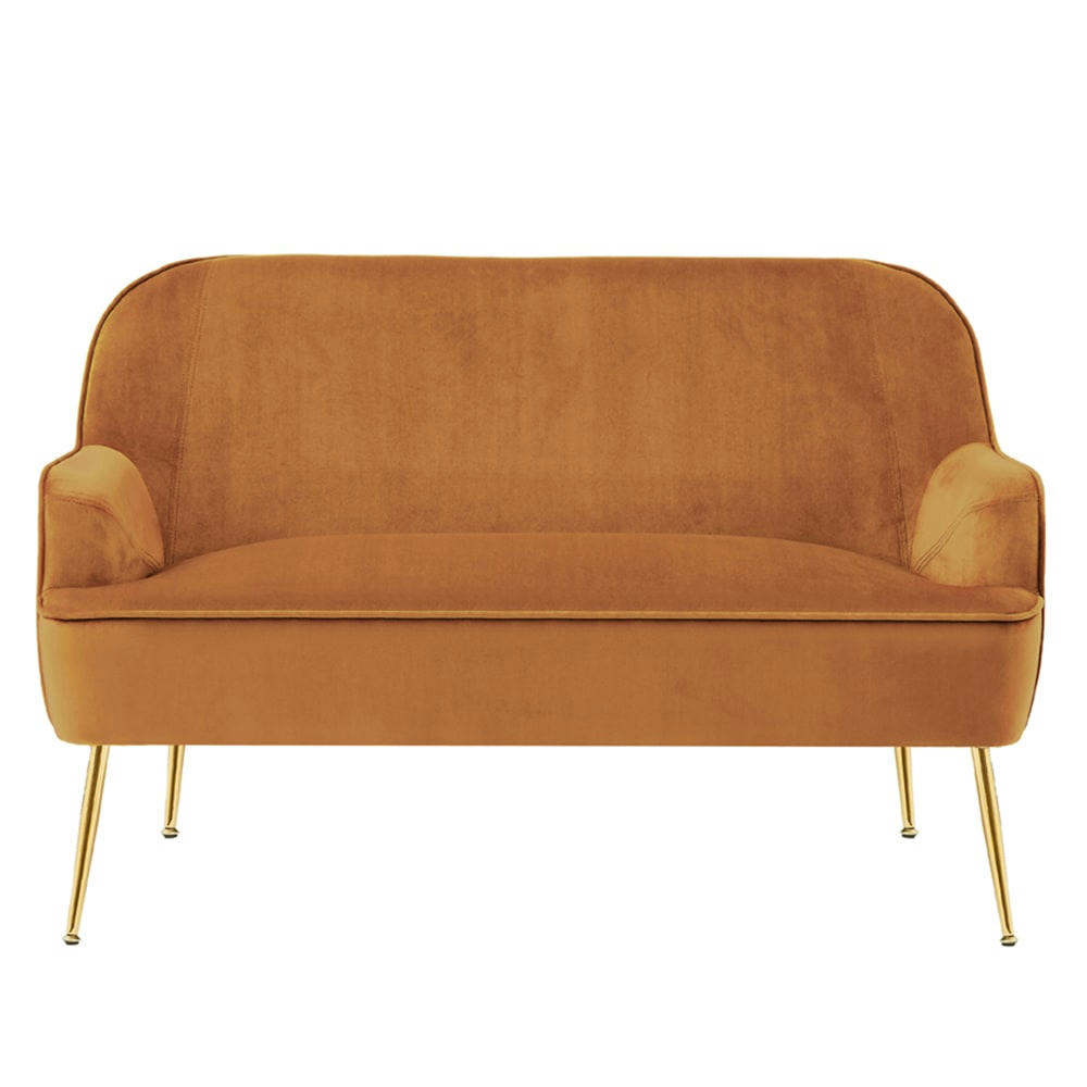 MARCELINO - Canapé droit en velours 2 places rouille