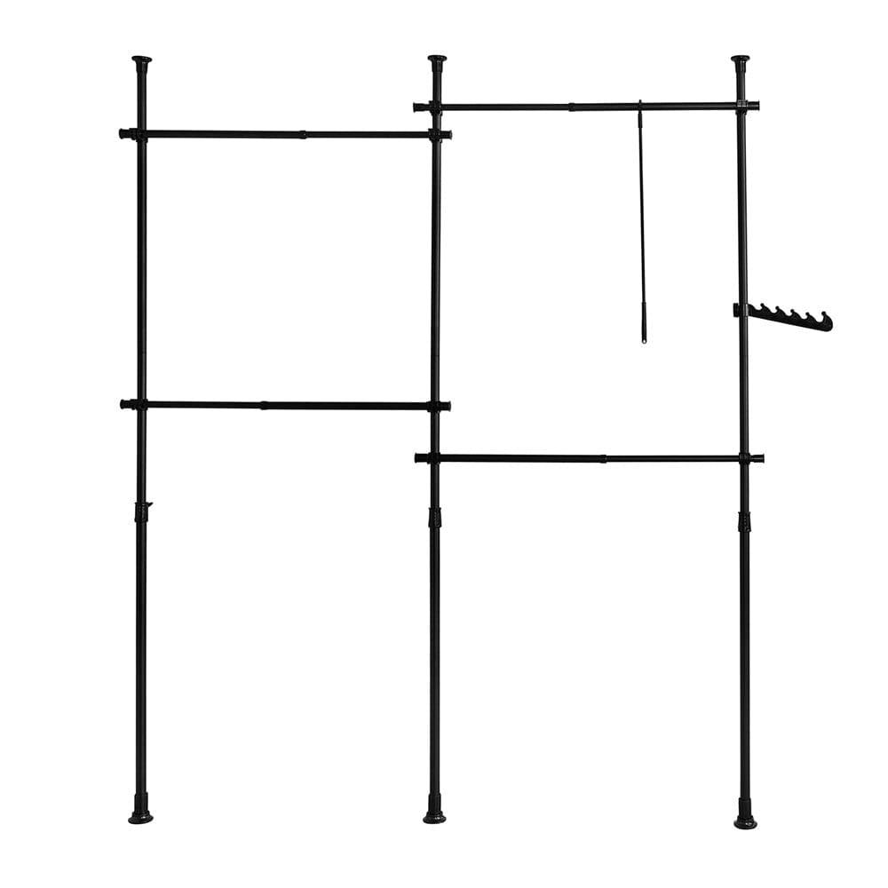 - Télescopique garde-robe penderie 4 barres en métal noir