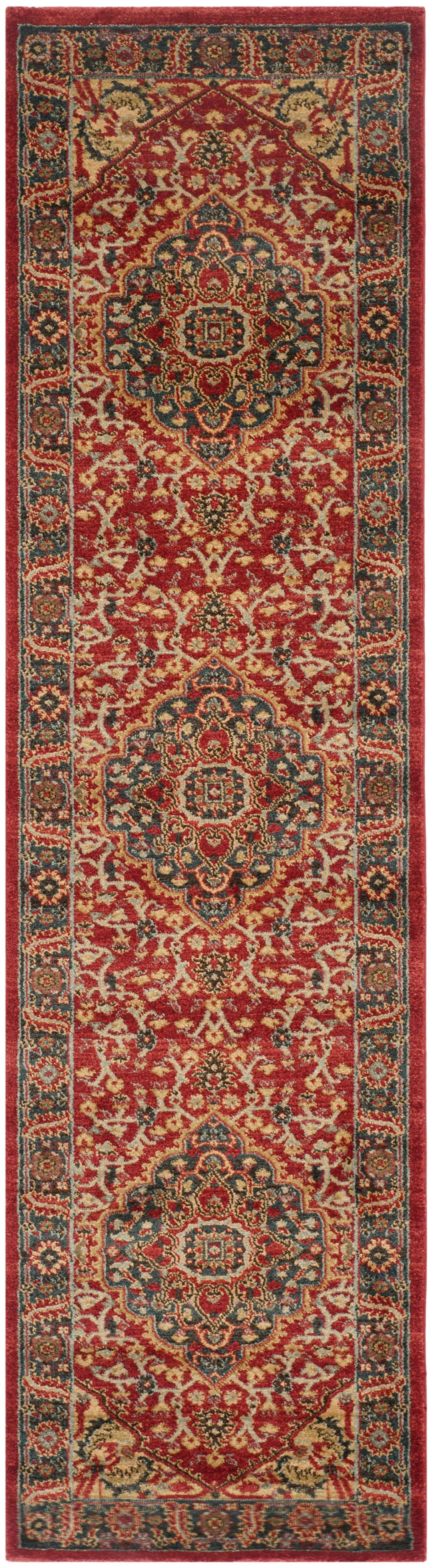 MAHAL - Tapis de salon interieur en bleu marine & rouge, 66 x 244 cm