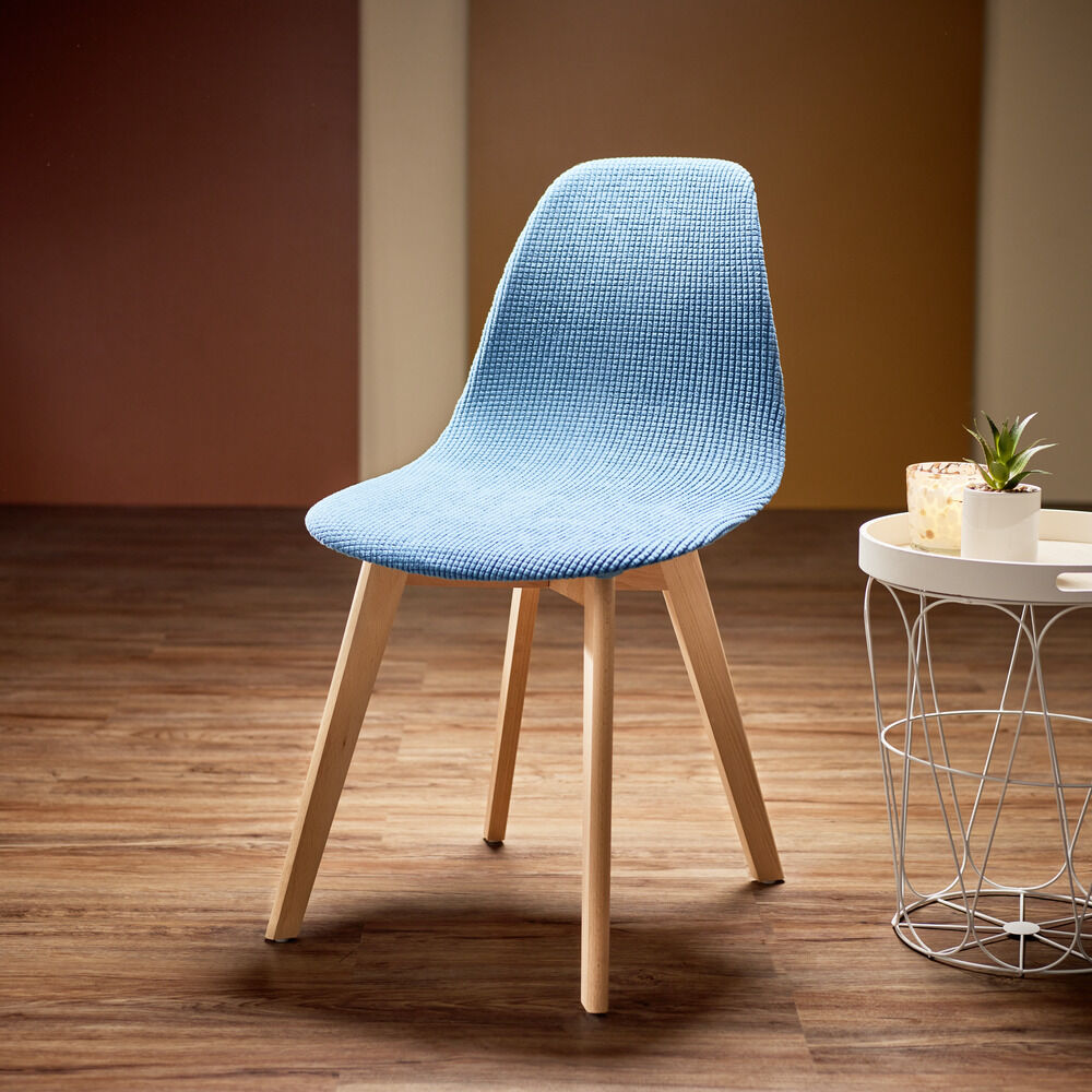 Housse de chaise scandinave extensible bleue 45x40xH45cm