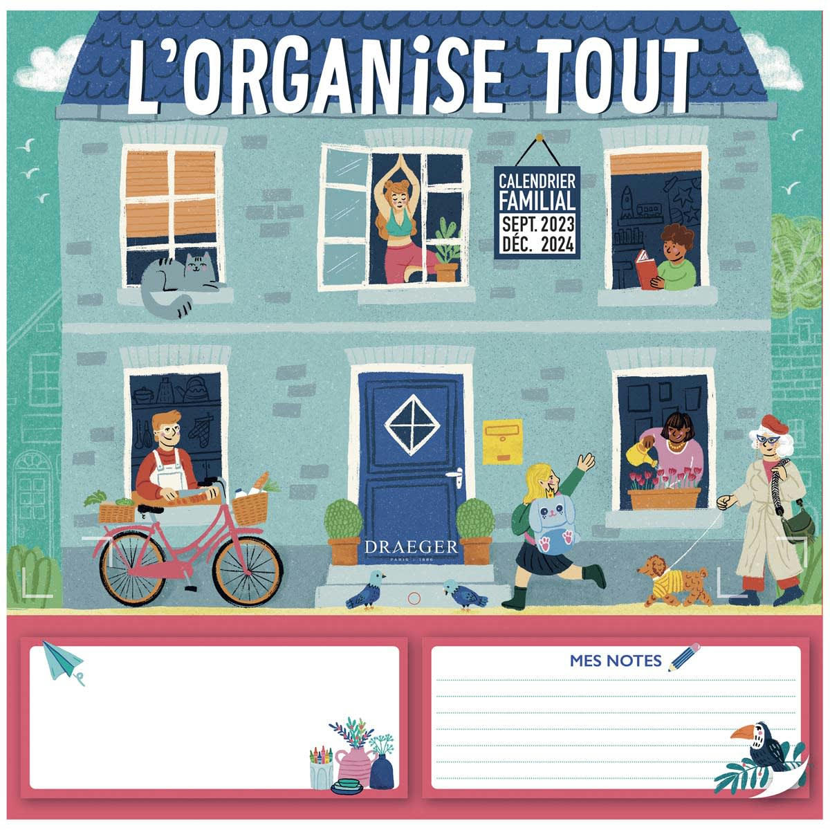 - Calendrier familial Septembre 2023 à Décembre 2024 - 28,5x28 cm