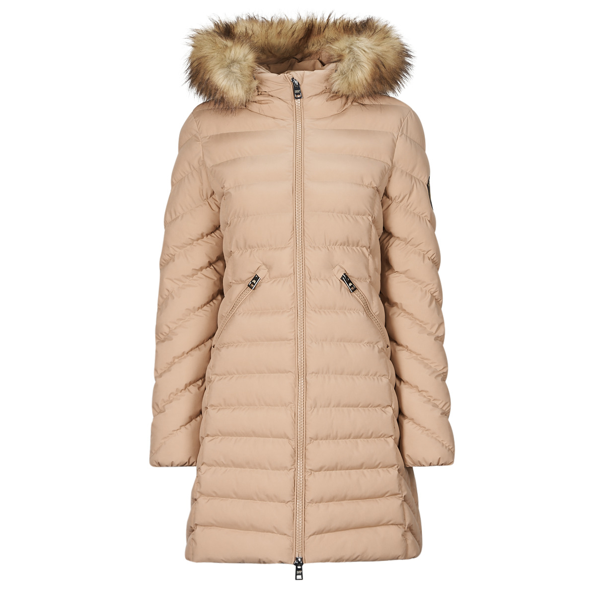 Superdry - FUJI HOODED MID FAUSSE FOURRURE - Beige