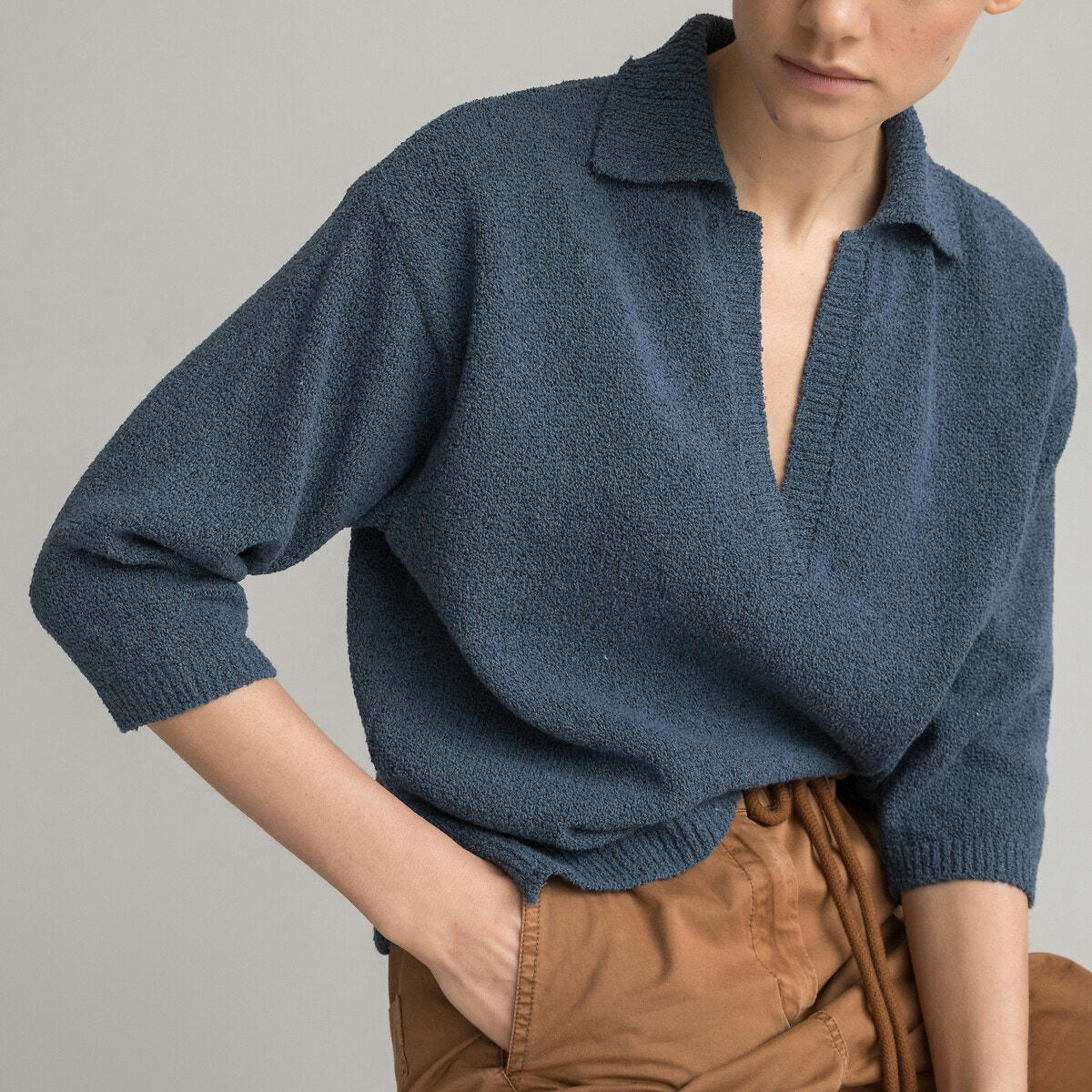 Pull col polo, manches 3/4