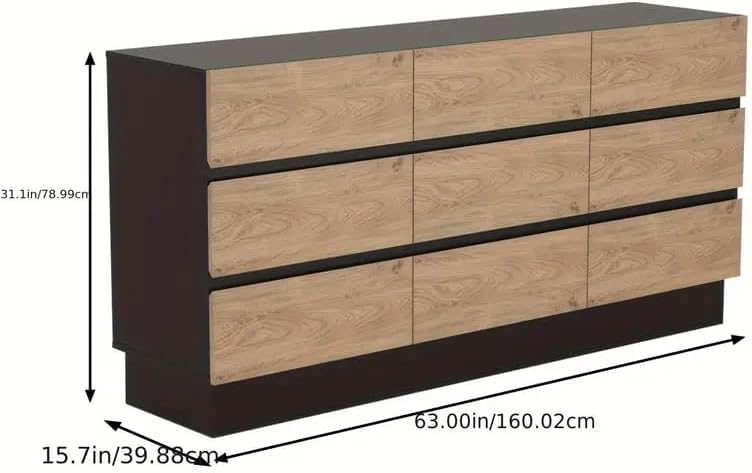 Modern Dresser for Bedroom, Closet Organizers and Storage with 9 Drawers，63''Large Storage Organizer for Living Room, Bedroom, Oak