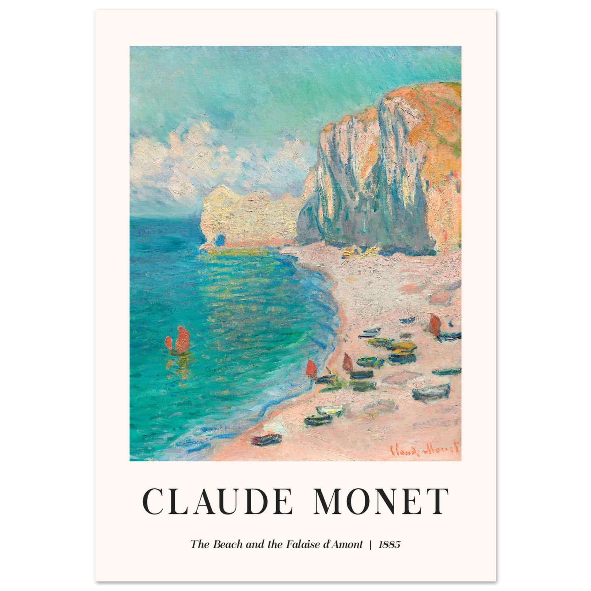 Artfulprints Poster Claude Monet - The beach and the falaise d' Amont  - 70x100 cm - Blauw