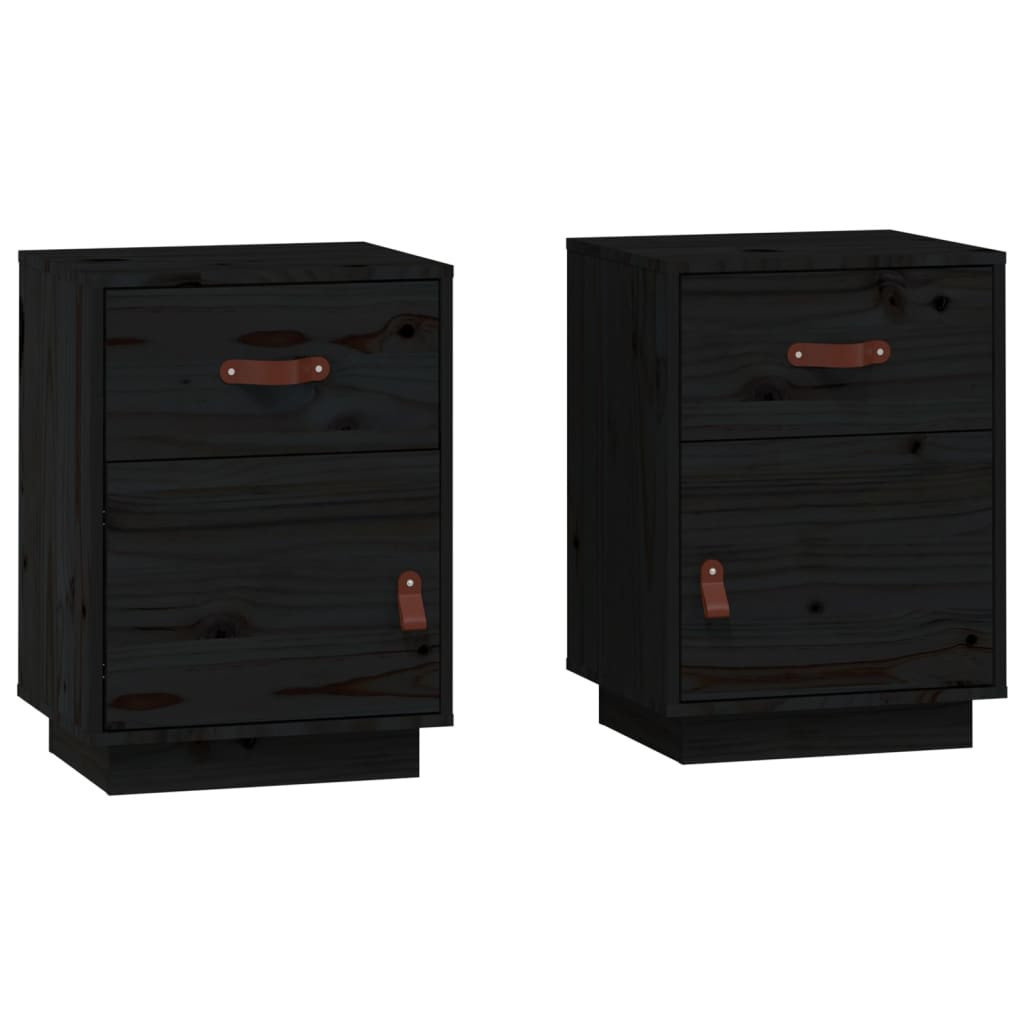 2x Szafka Nocna Stolik Czarna z Szufladą z Drzwiami Do Sypialni 40x34x55 cm