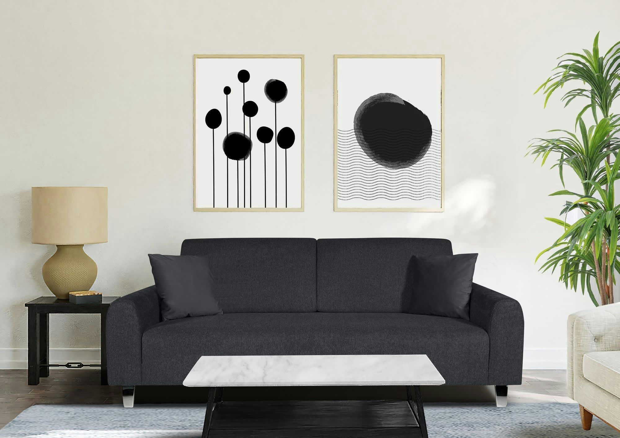 ELIJAH - Canapé fixe 3 places  en tissu gris anthracite