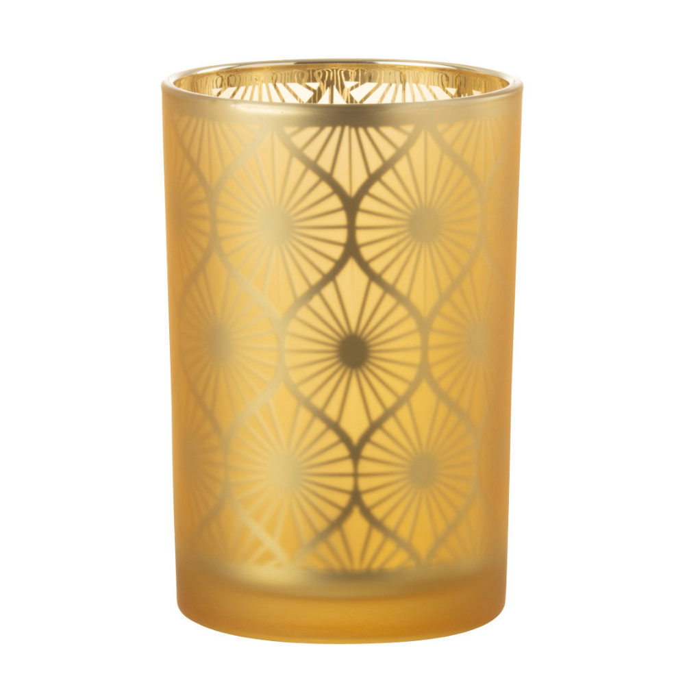 J-Line windlicht Ruit Bloemen - glas - geel - large