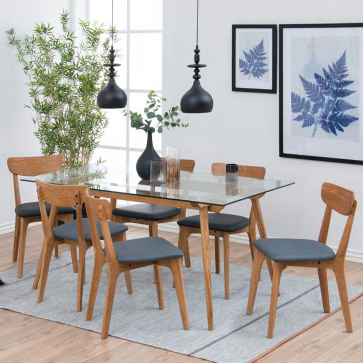 TAXA - Lot de 2 chaises en bois assise en tissu gris