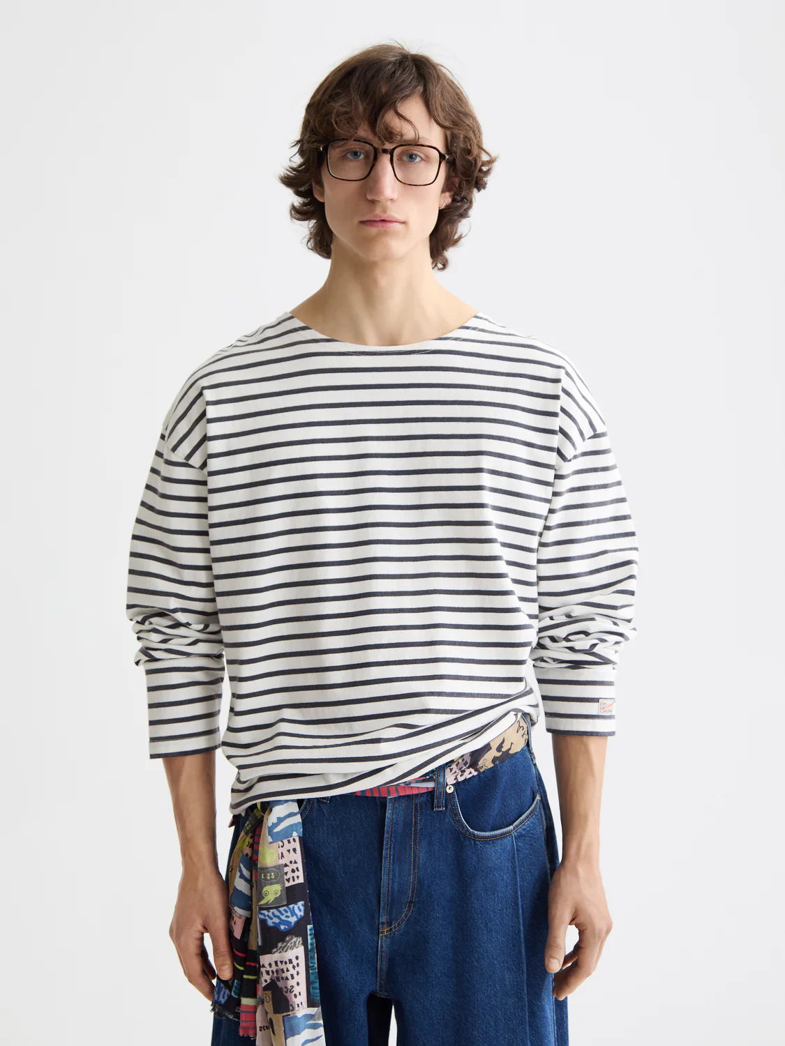 Denim Washed Long Sleeve Breton Tee