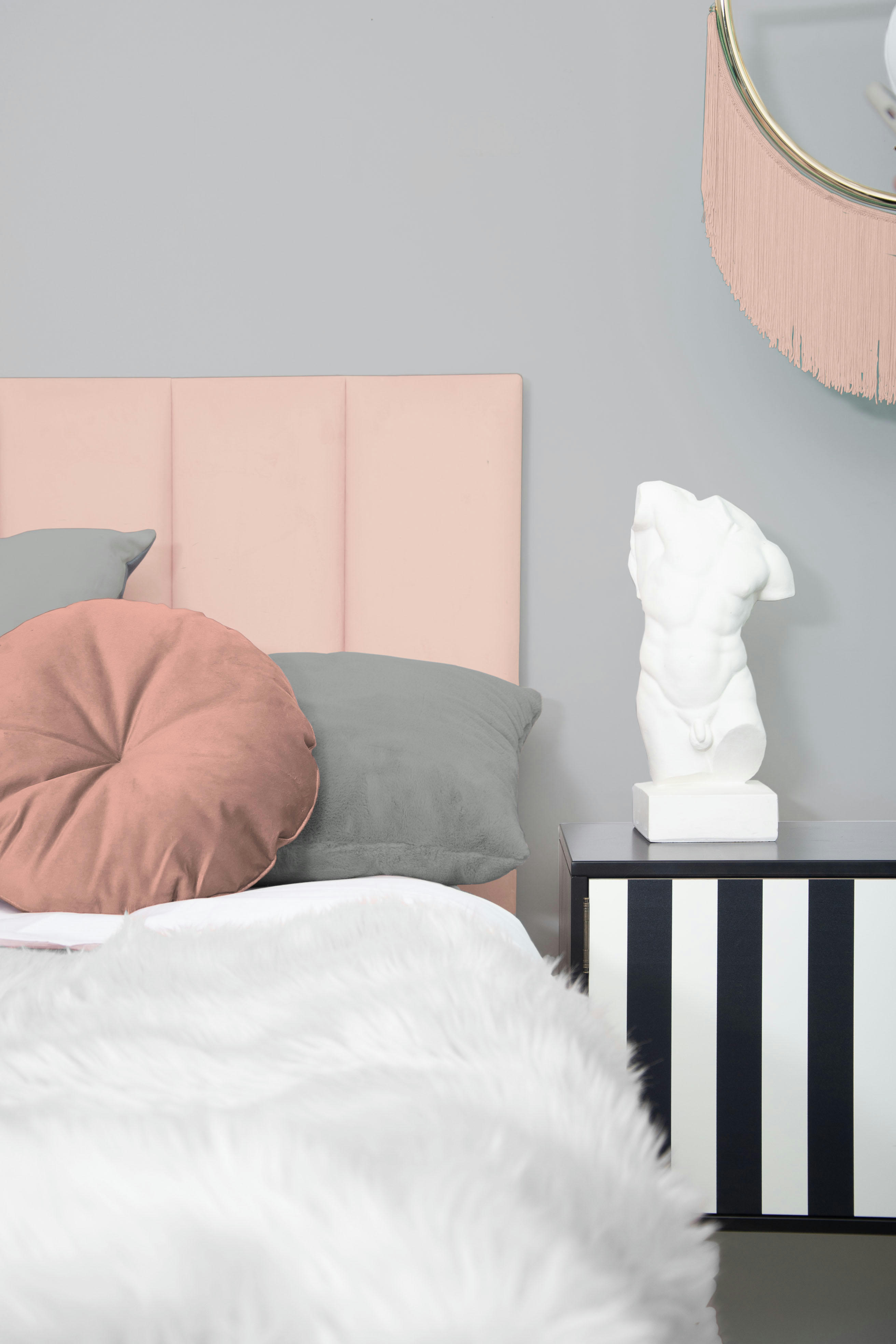 NILA - Tête de lit tapissée en velours rose 145x57cm