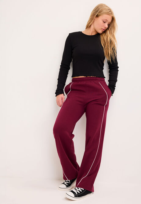 Older Girls Burgundy Piped Wide Leg Joggers