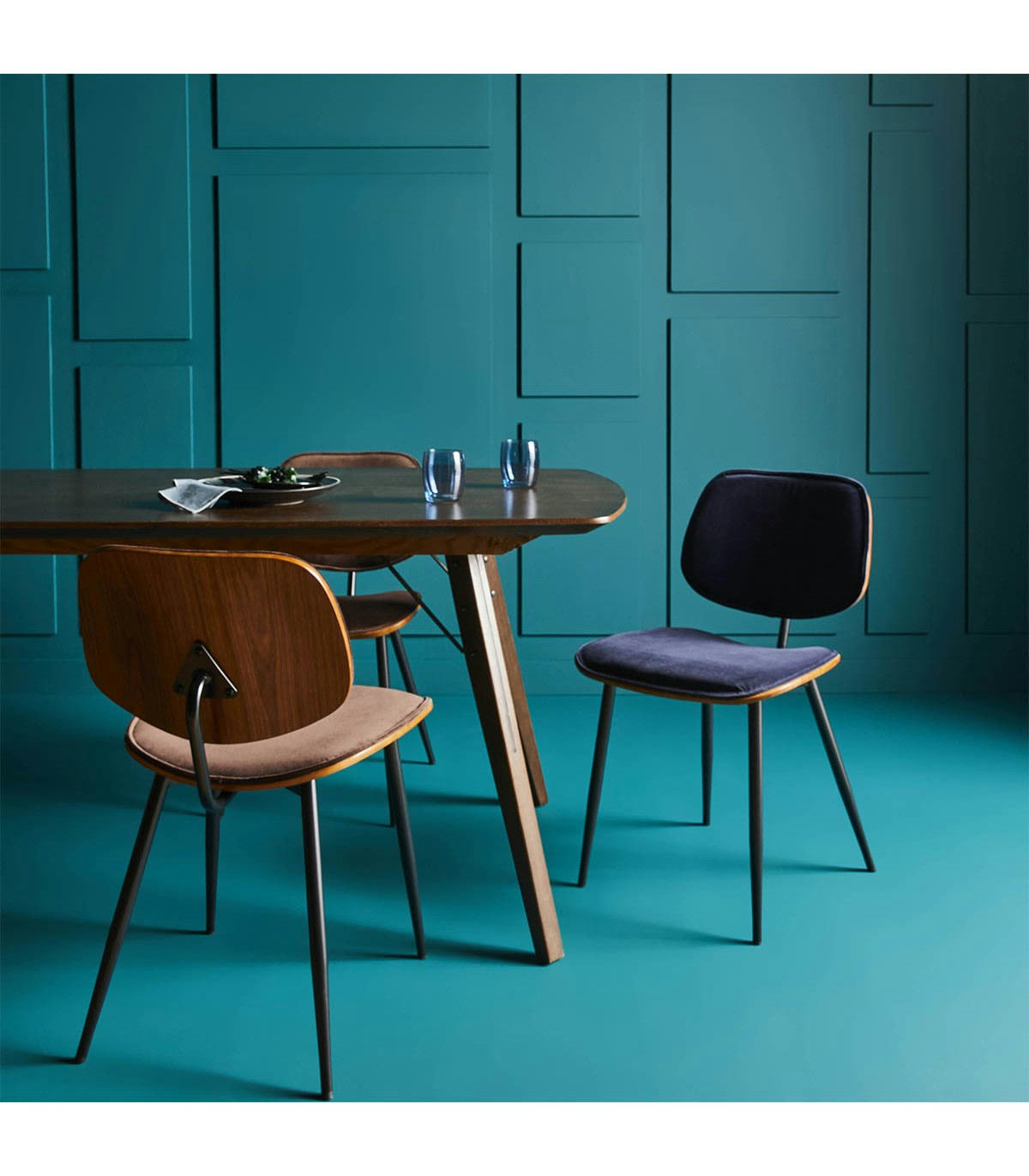 OLYMPIA - Lot de 2 Chaises en velours avec finition bois