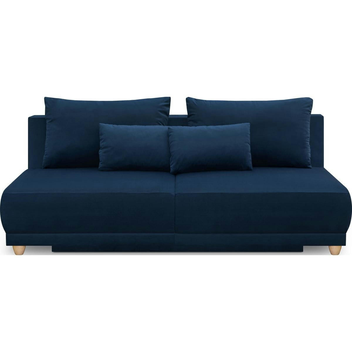 ELIA - Canapé convertible 3 places avec coffre en velours bleu foncé