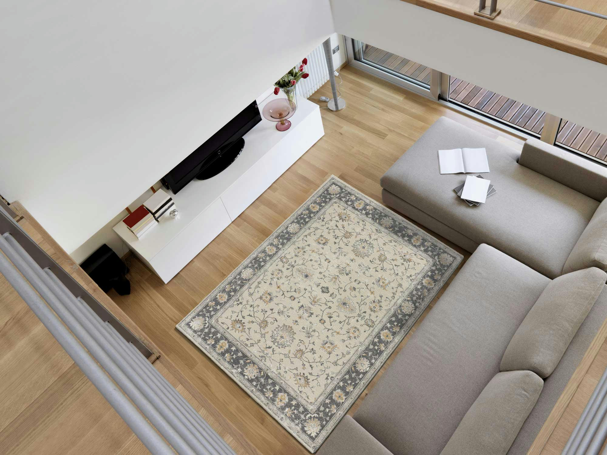 SENSATION - Tapis classique avec textures en beige, 080X150 cm