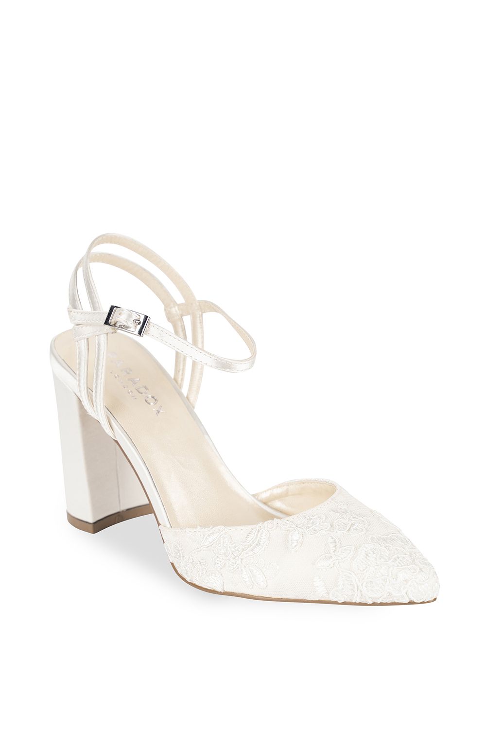 Paradox London Satin and Lace 'Fauna' High Block Heel Court Shoes