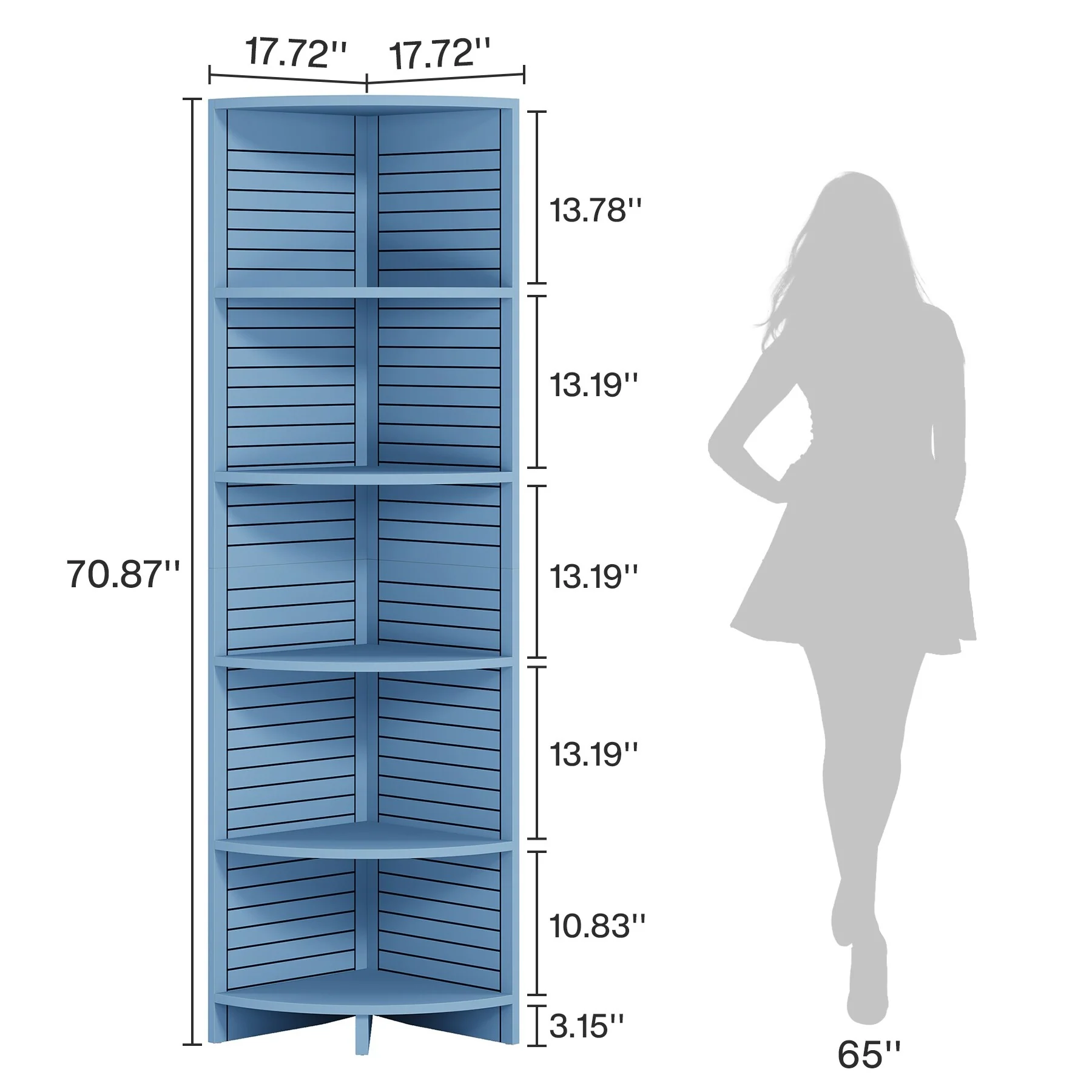 5-tier Narrow Corner Shelf, 70.87'' Tall Corner Bookshelf Bookcase