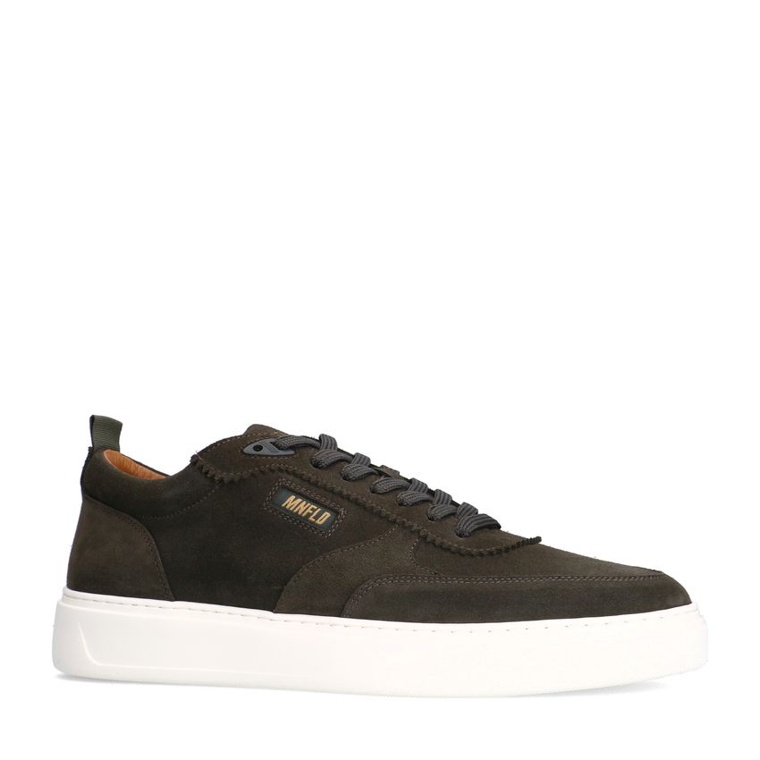 Manfield Donkergroene suède sneakers