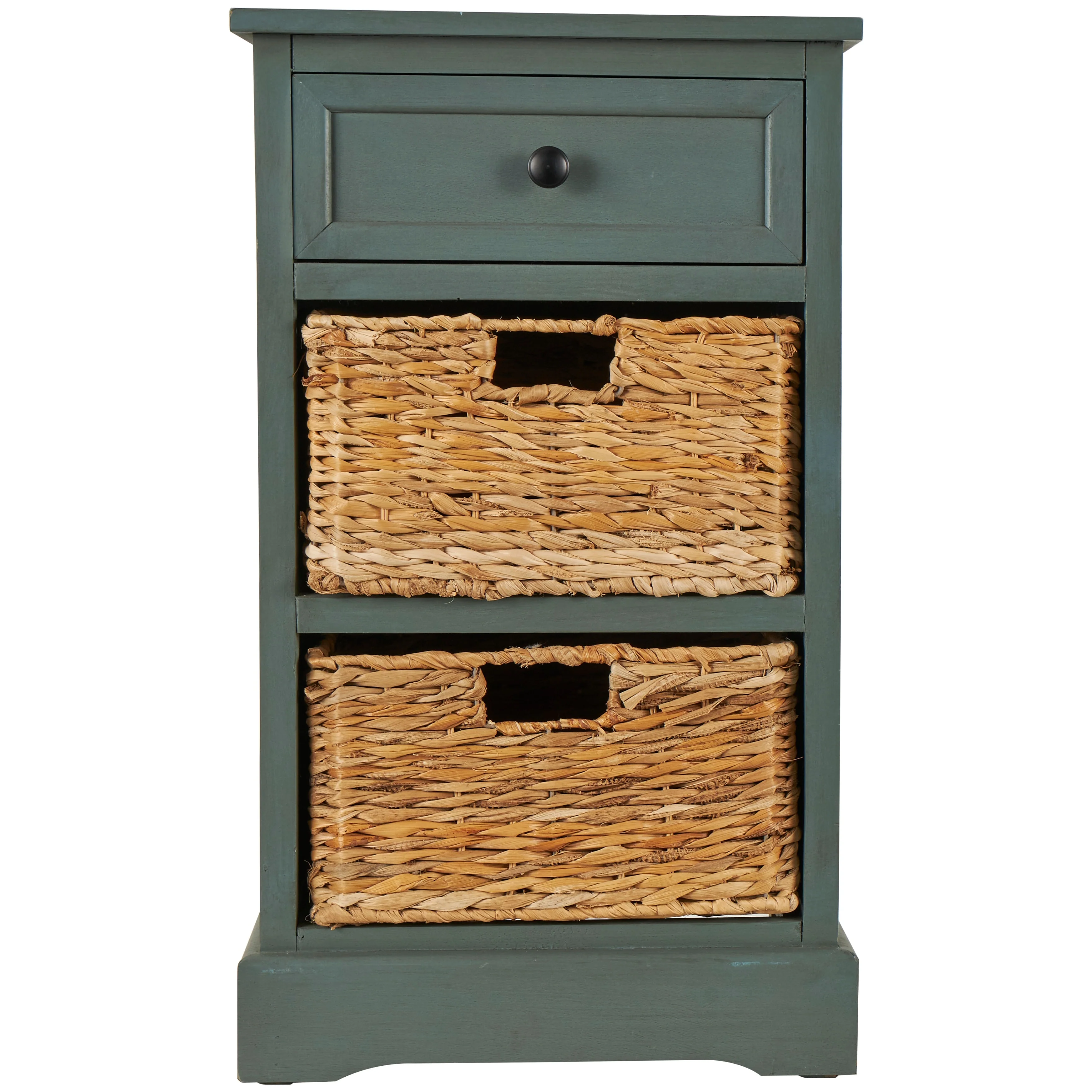 Wood Storage Unit with 2 Wicker Basket Drawers - Black, Brown, Teal, Cream - Roche River Decor