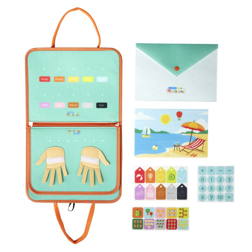 Mallette apprentissage enfant 6 activités éducatives feutrine 28,5x4x25cm