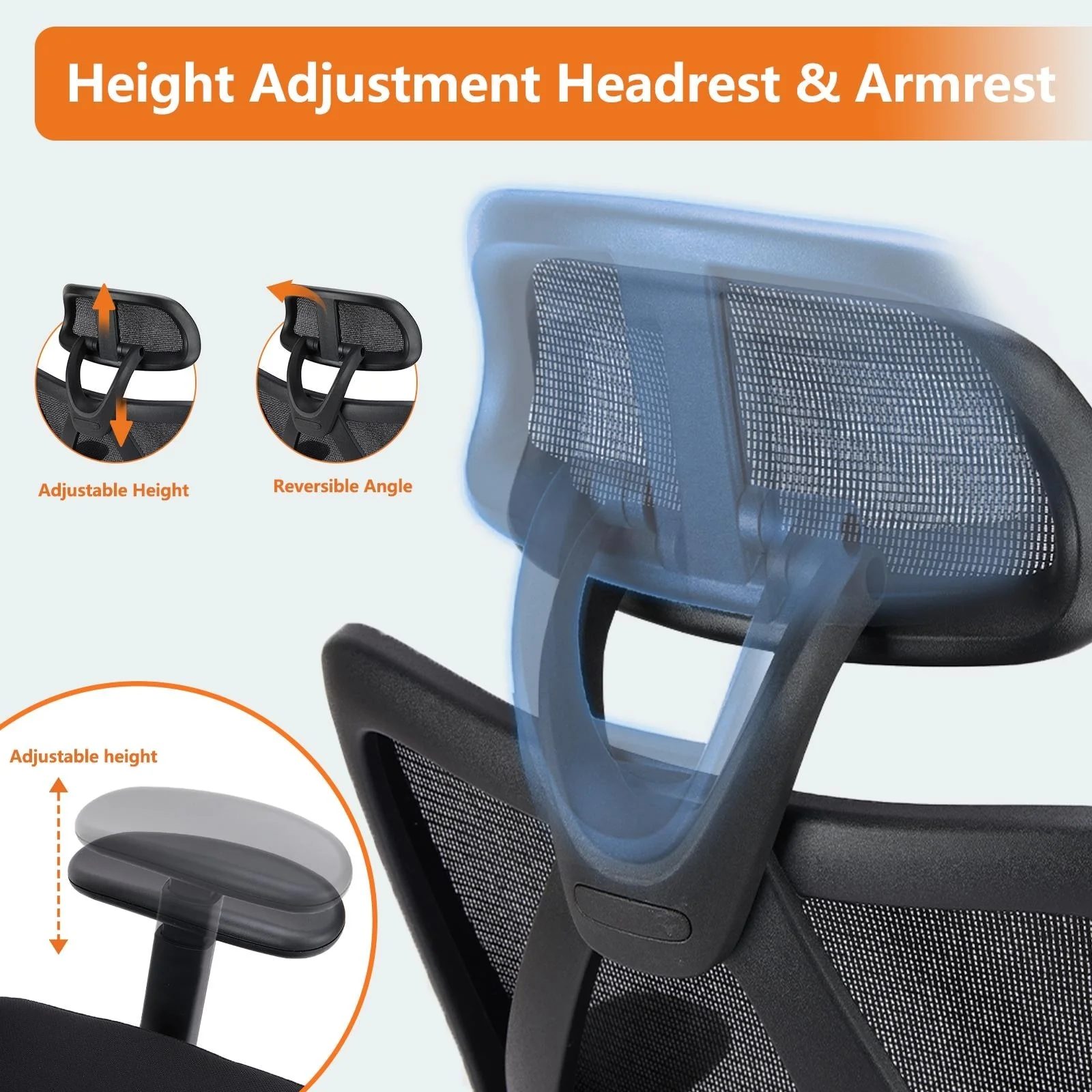 High Back Ergonomic Office Chair Adjustable Headrest and Waistrest Mesh Desk Chair