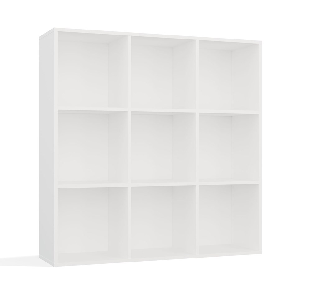 Regał Malax 3x3 H biały zabudowany tył półki komorowe 110x110 cm do salonu