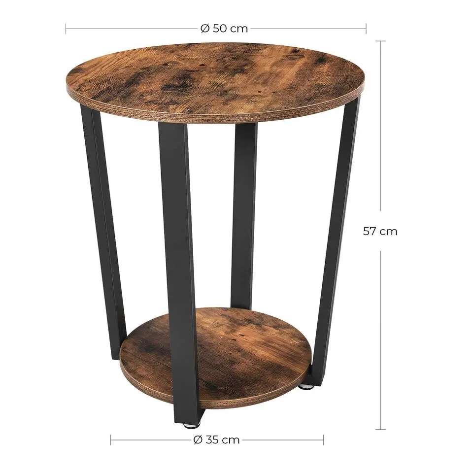 Ronde Bijzettafel - Ijzeren frame - Vintage - Donkerbruin