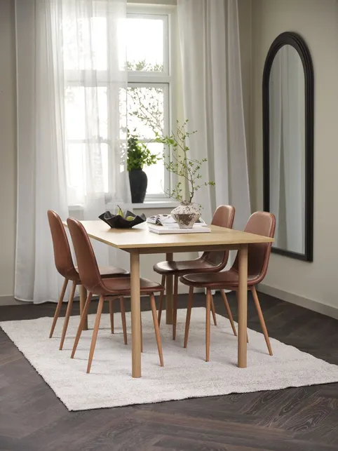 ALSTED L160 bord natur eg + 4 JONSTRUP stole cognac