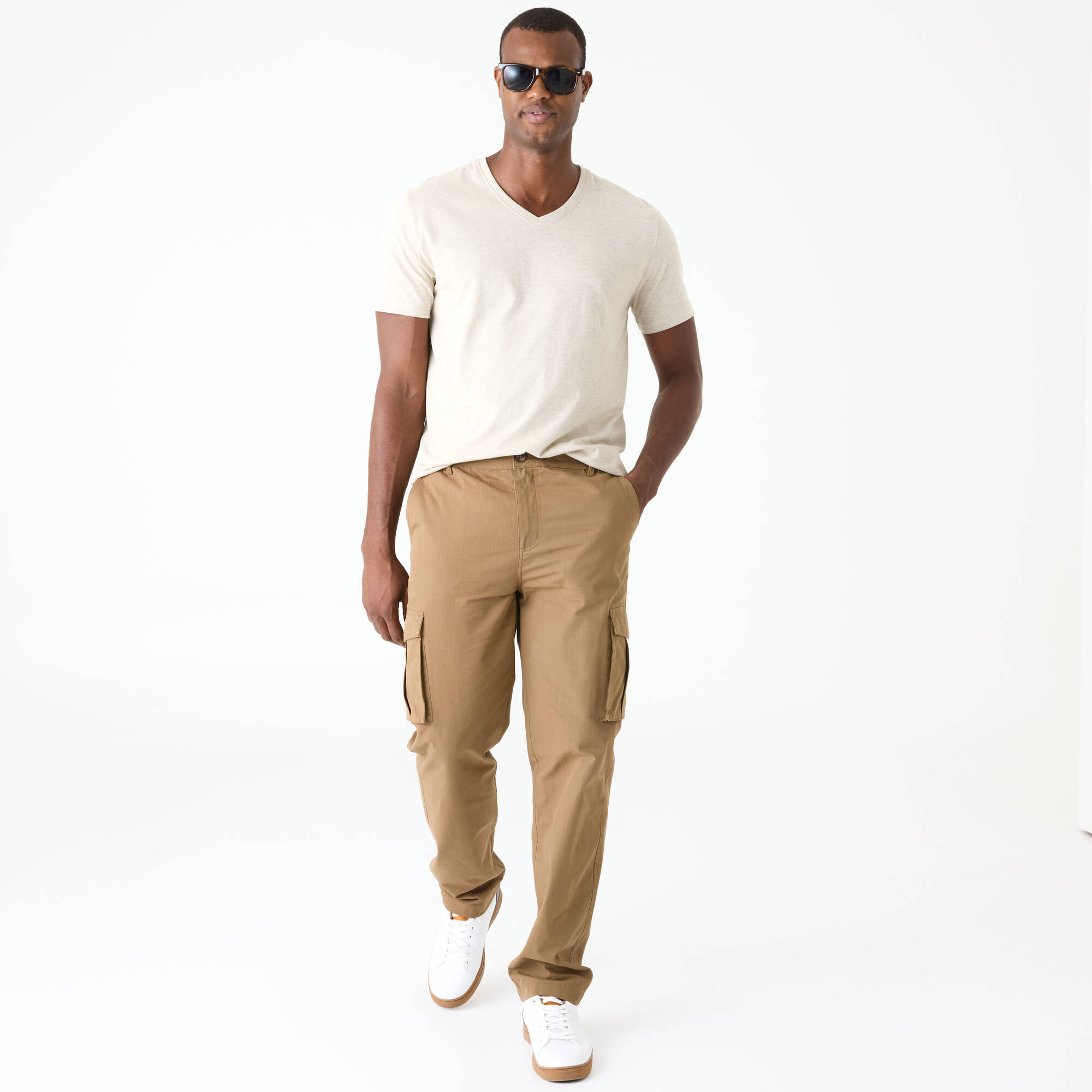 Pantalon cargo en toile ripstop ceinture élastiquée c&ocirc;tés