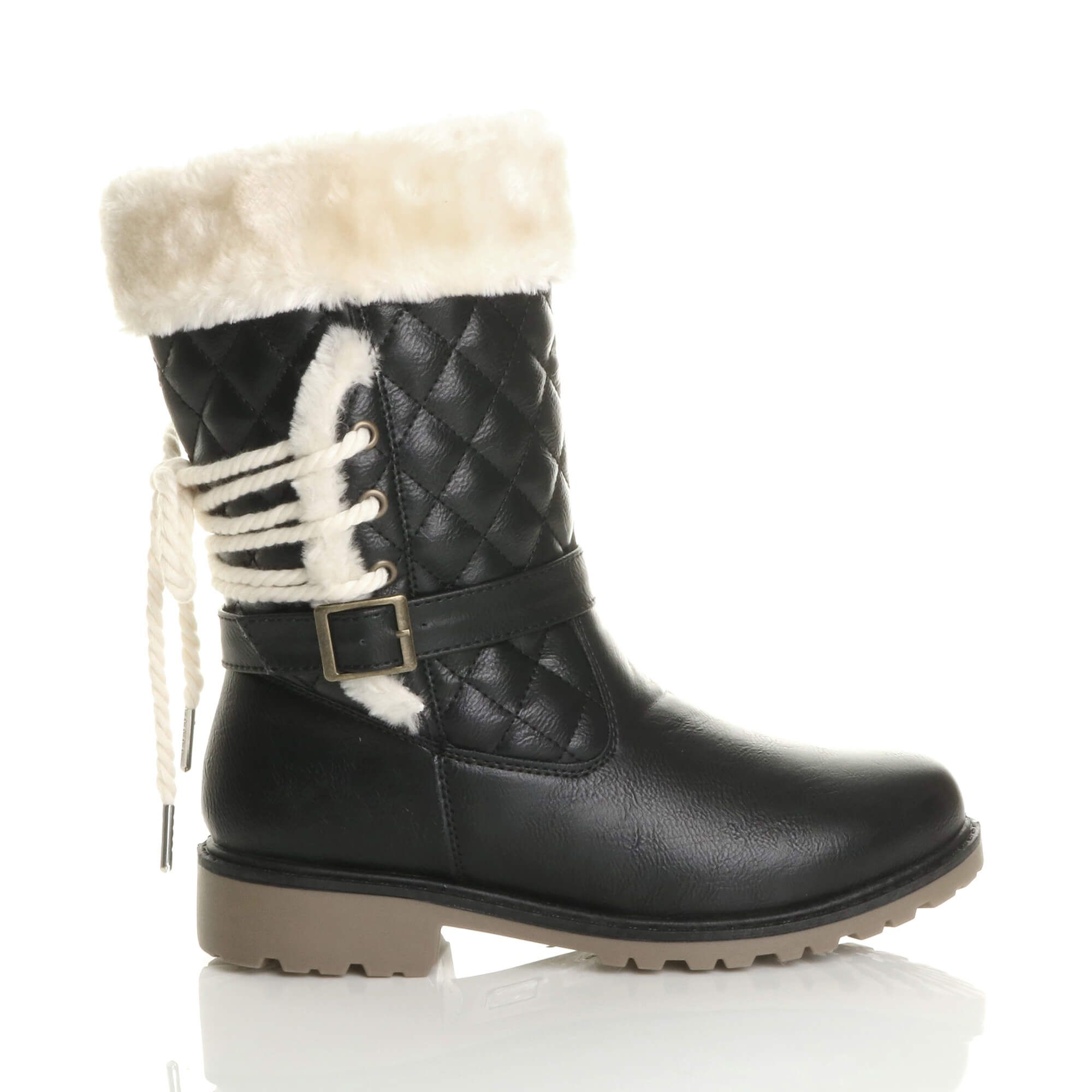 AJVANI Quilted Faux Fur Lined Grip Sole Calf Boots