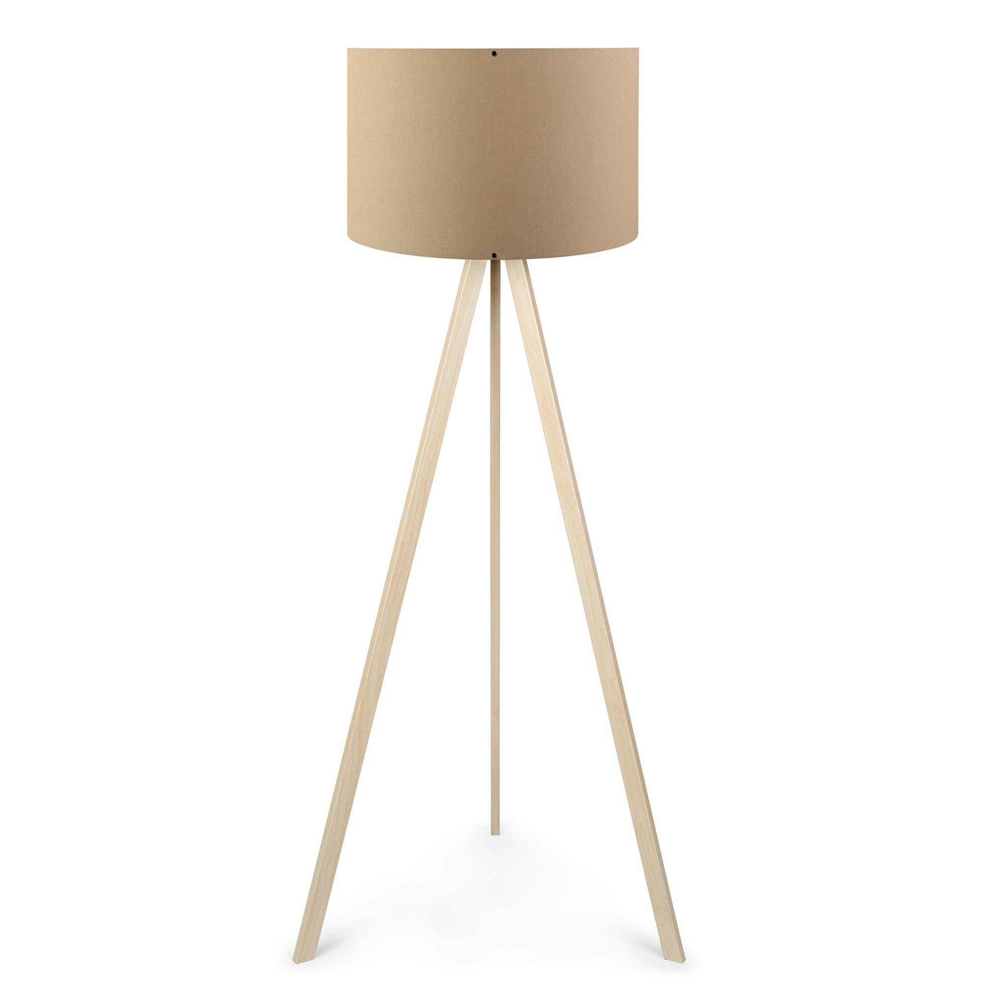 Lampadaire trépied effet bois clair, abat-jour beige KILIS