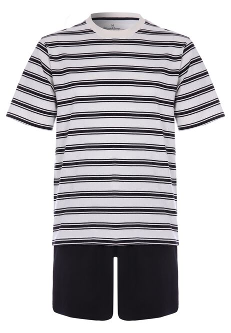 Mens Cream Stripe Short Pyjama Set