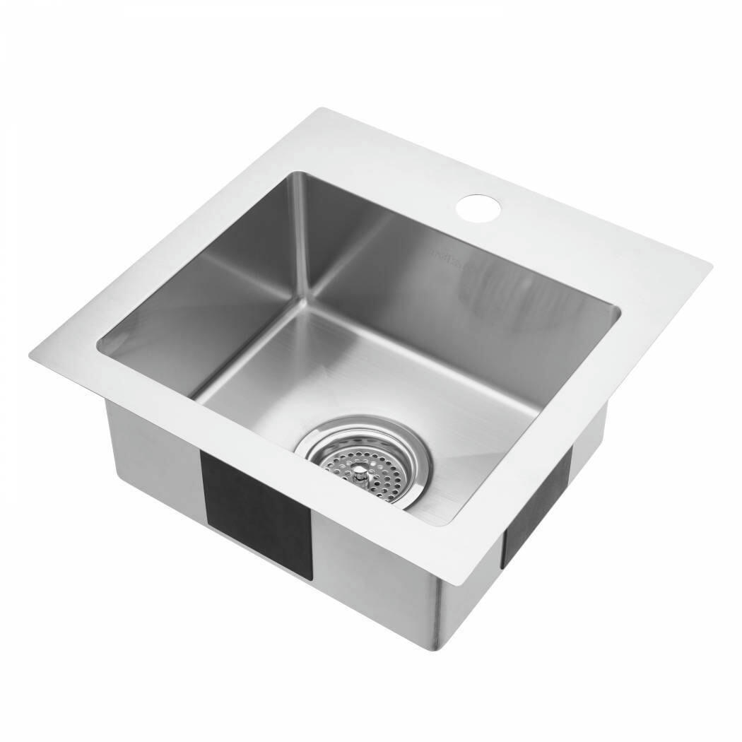 Artika Plaza Top/Undermount Stainless Steel Single Bowl Bar Sink, 15x15x6-in