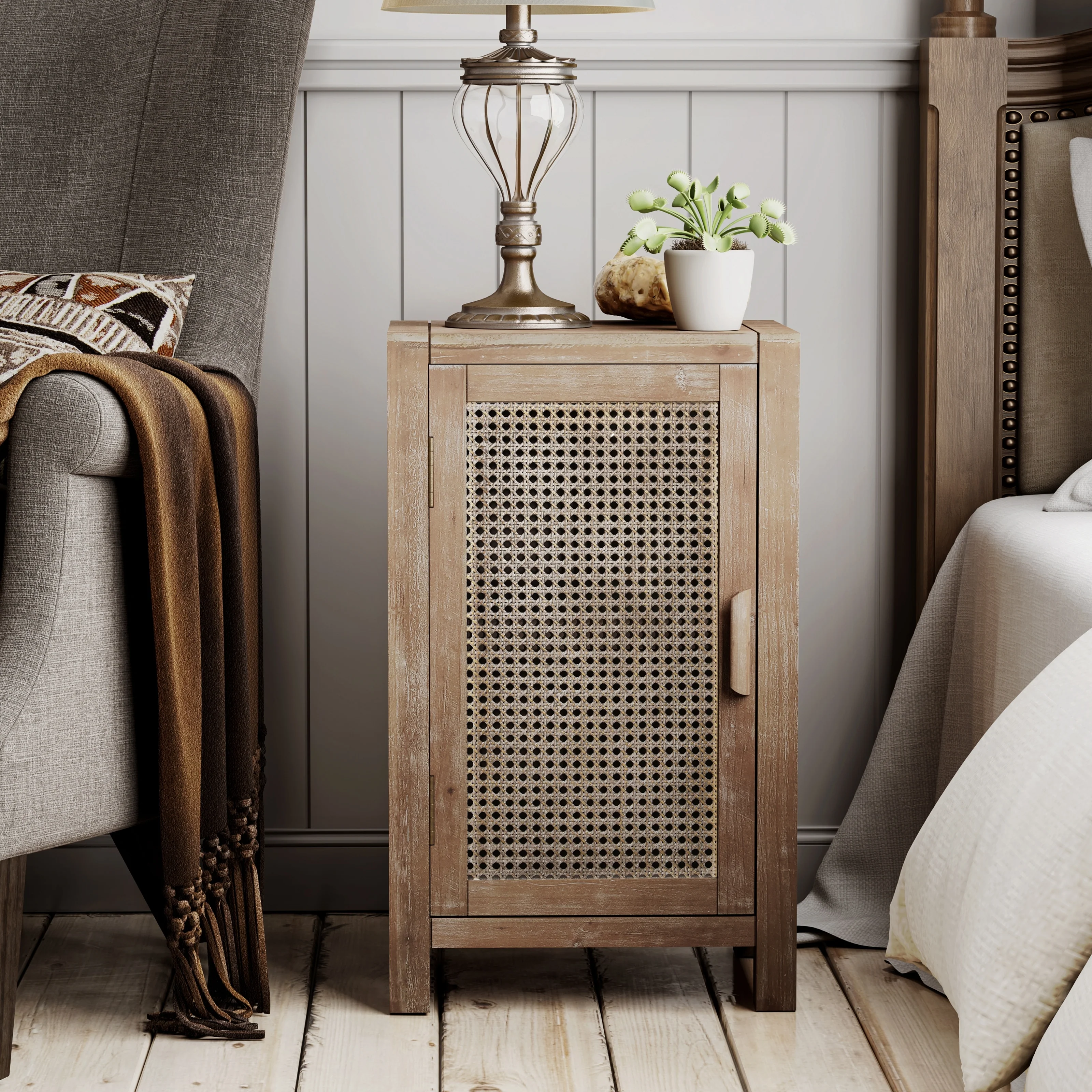 COZAYH Industrial Farmhouse Woven Front End Table, Nightstands