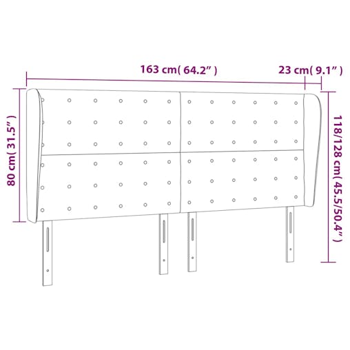 NNEVL Headboard with Ears Dark Grey 163x23x118/128 cm Fabric