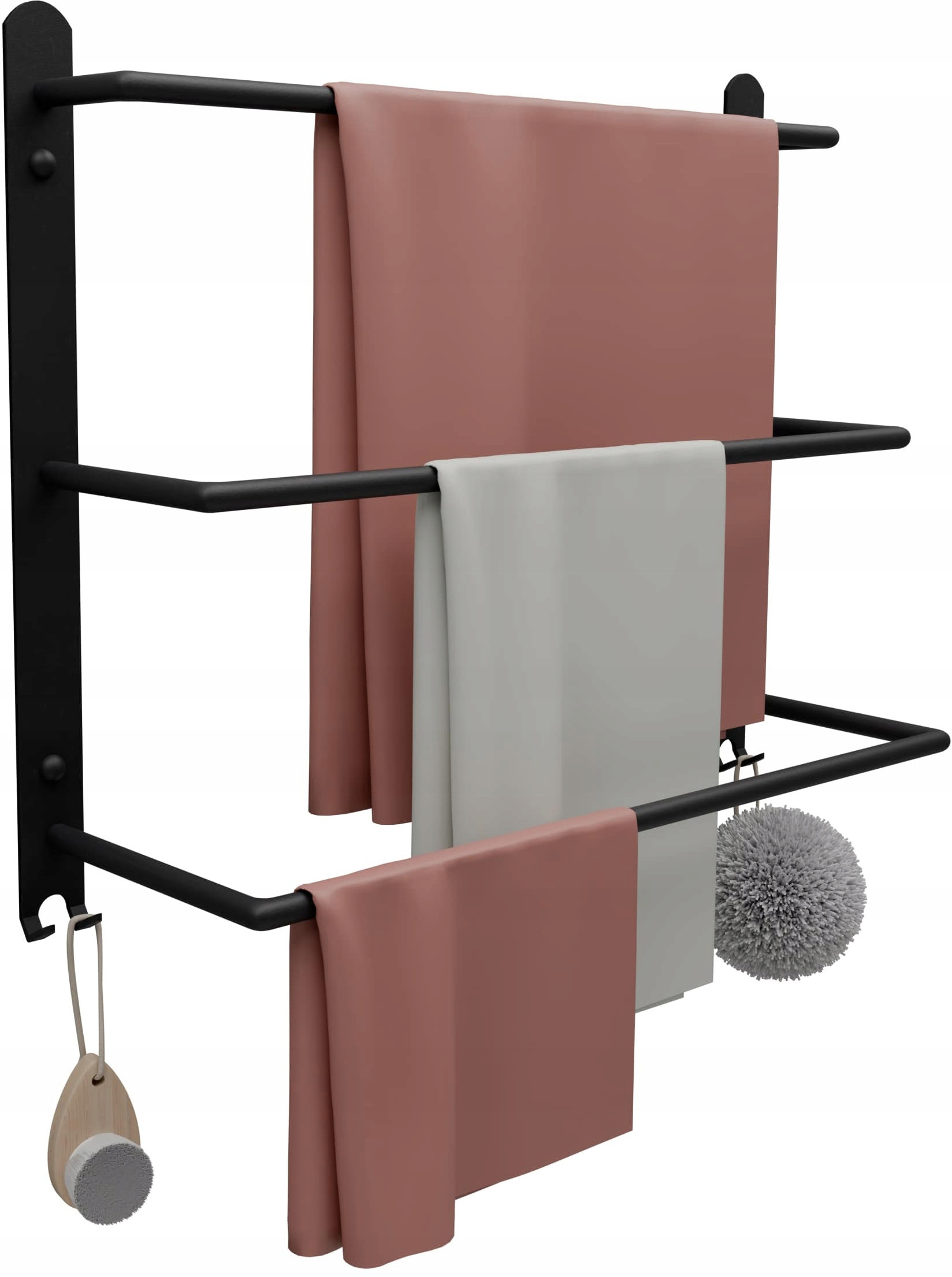 Wieszak Łazienkowy na ręczniki Ścienny Drabinka 40 cm POTRÓJNY Loft Czarny