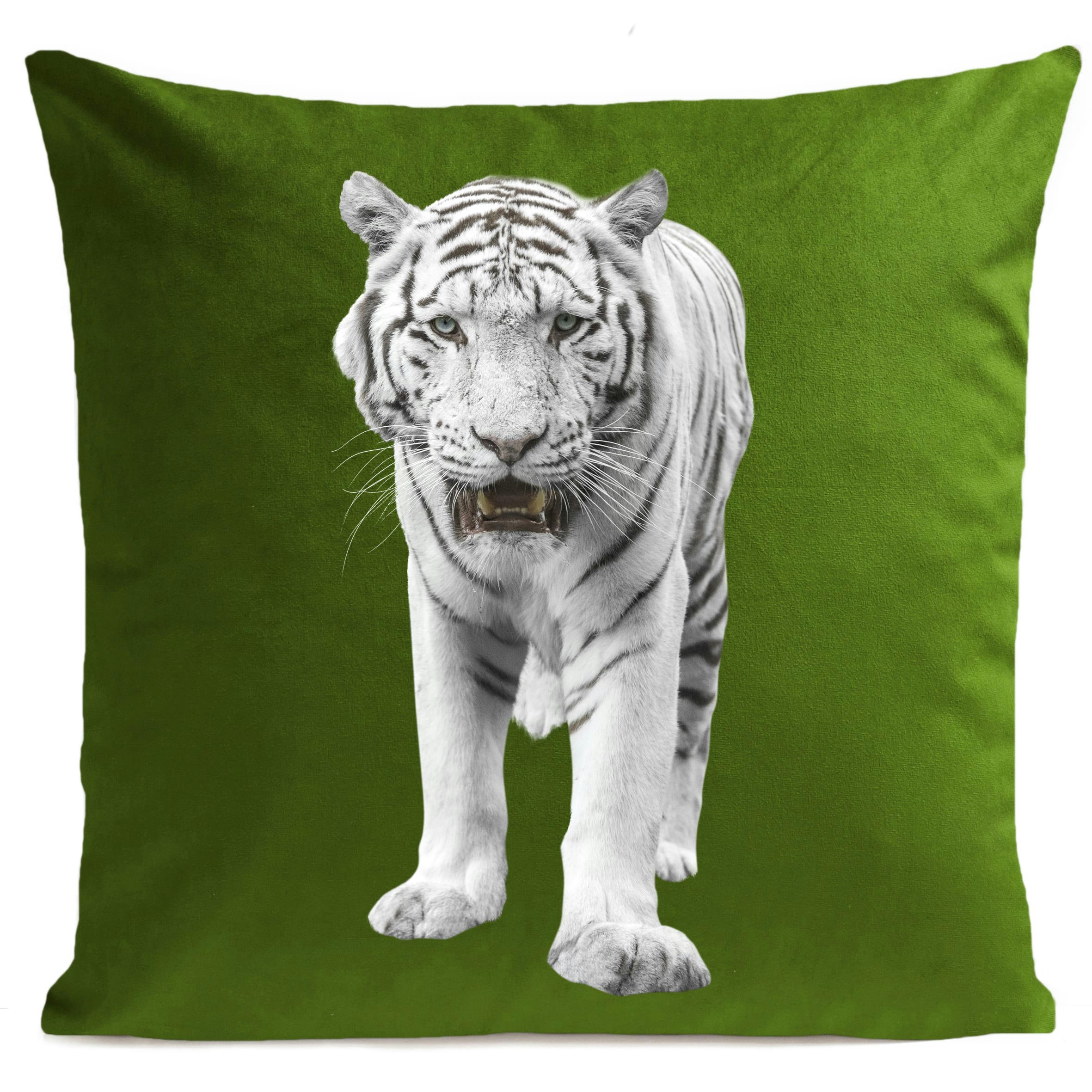 - Coussin animal tigre blanc suédine vert 40x40cm