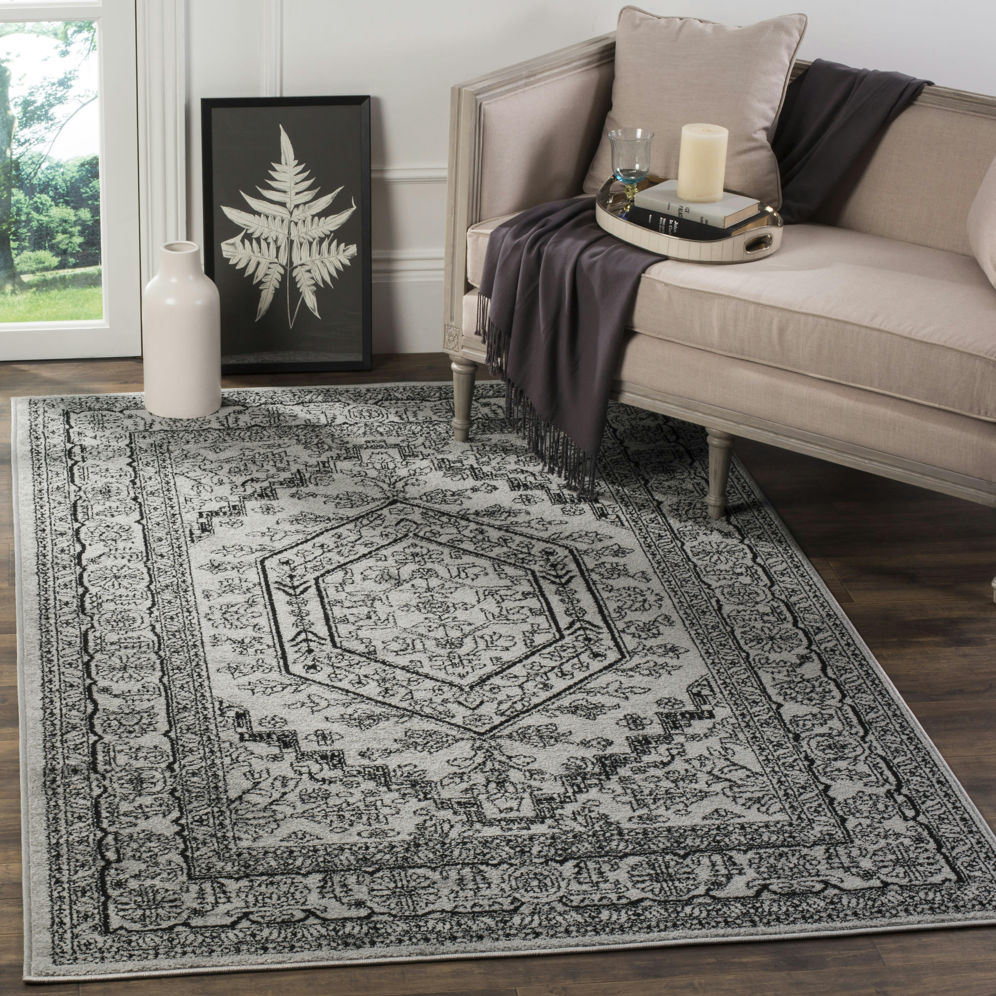 ADIRONDACK - Tapis de salon interieur en argente & noir, 183 x 274 cm