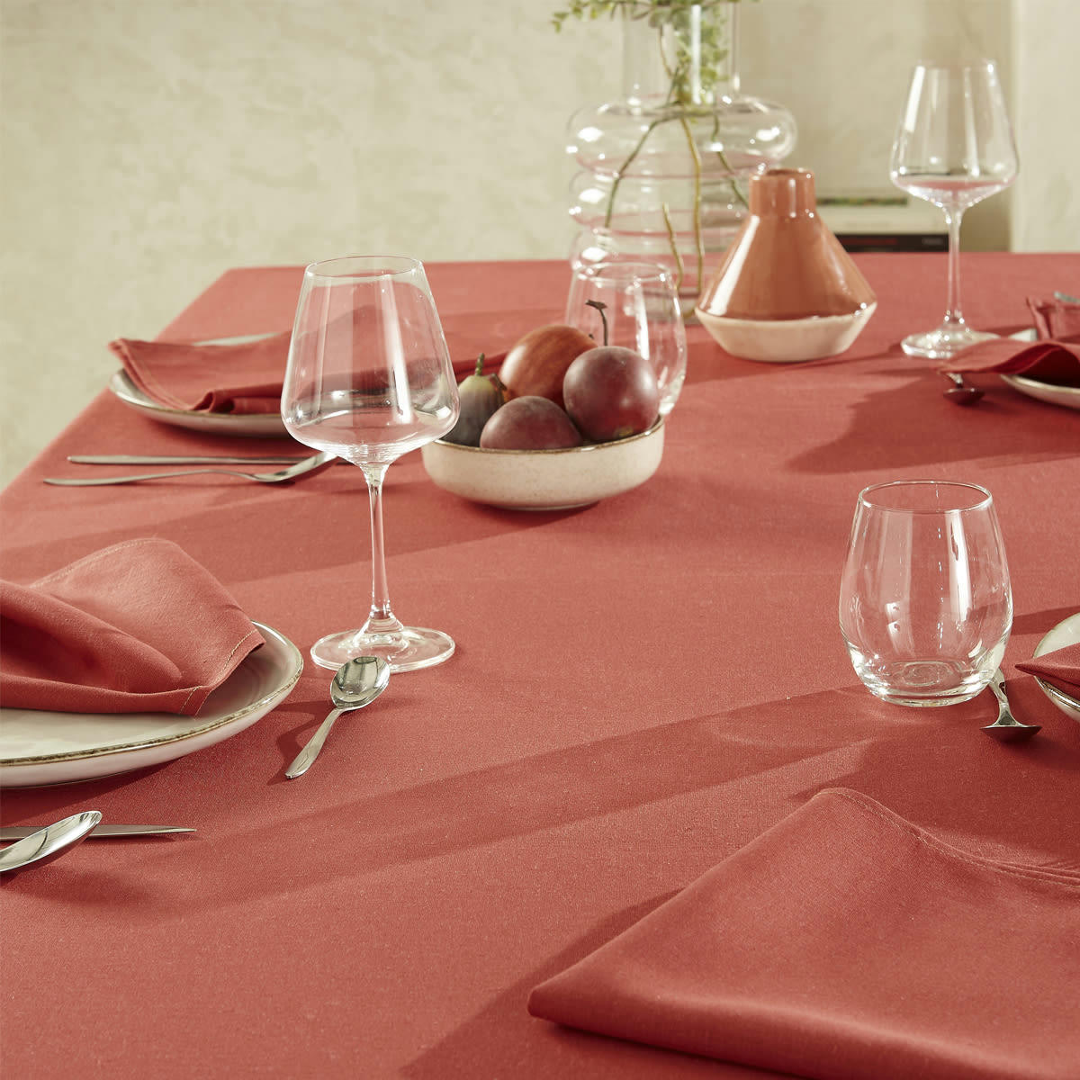 LA LILLOISE - Serviette de table unie en polylin, Groseille 45 x 45 cm
