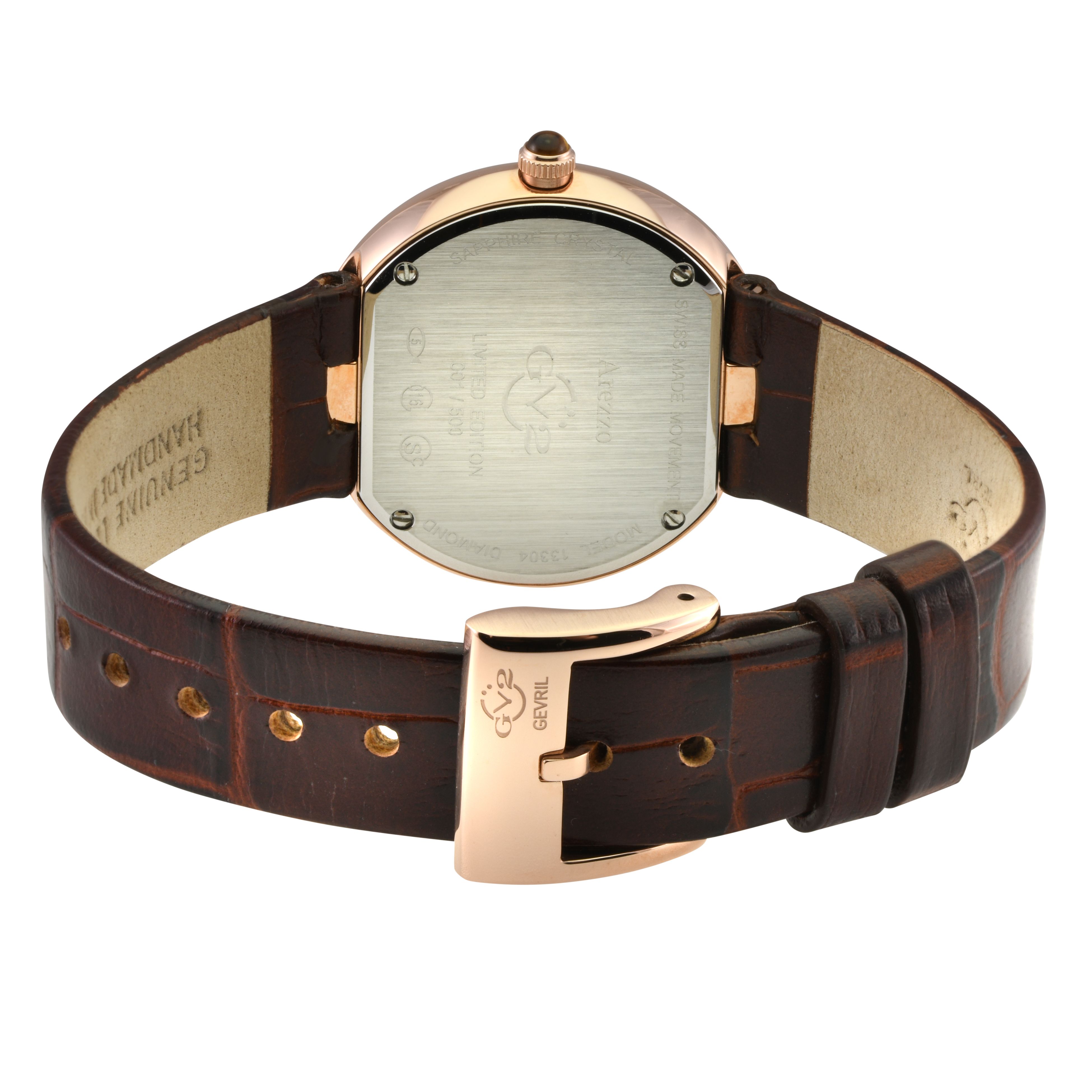GV2 Arezzo Swiss Quartz Diamond Genuine Italian Handmade Leather Watch
