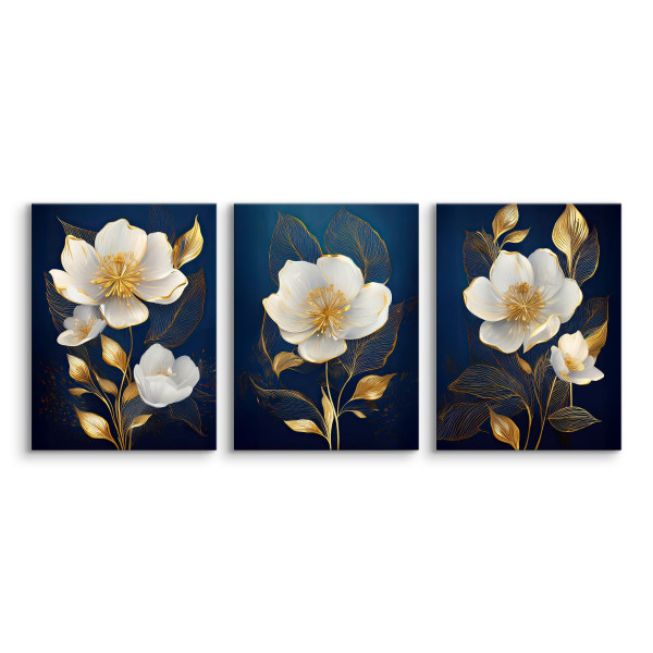 3x Obraz Set Abstrakcyjne Białe Kwiaty W Stylu Glamour 30x40cm