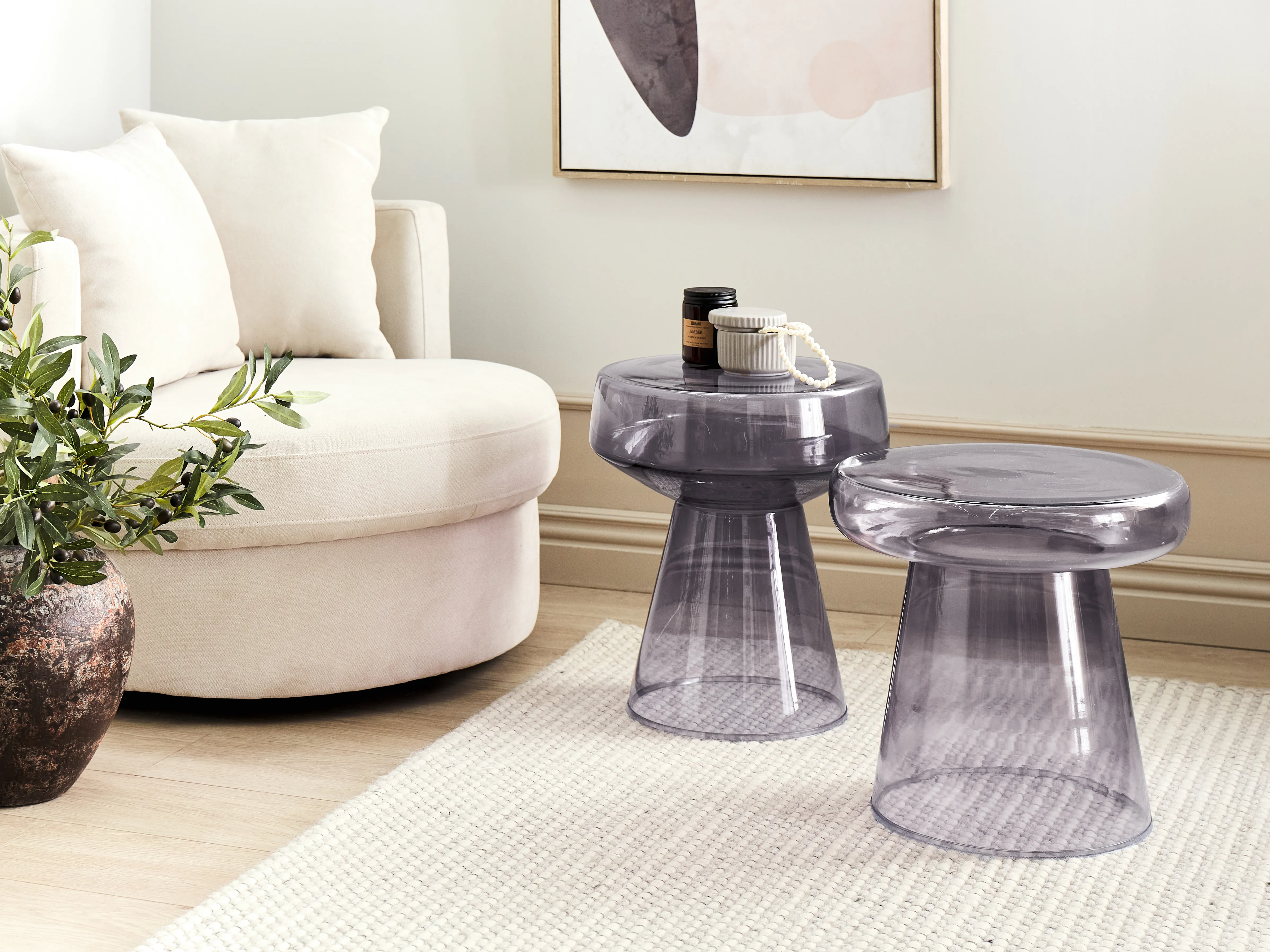 Set of 2 Side Tables LAGUNA/CALDERA Glass Grey