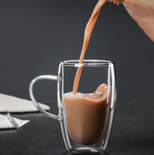 NNEOBA 6pcs Double-Layer Transparent Glass Mug Set