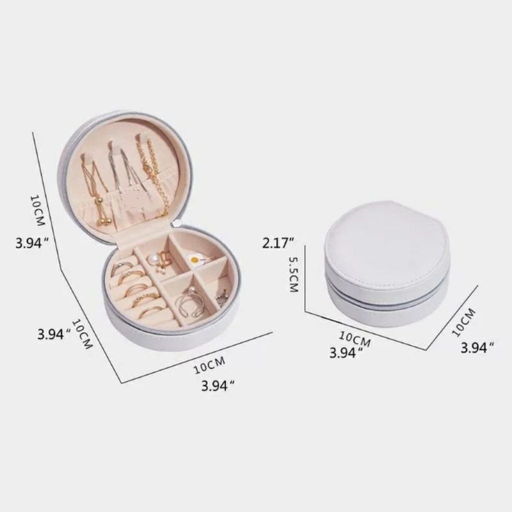 The Colourful Aura Compact Round Leather Travel Jewellery Box - White or Pink