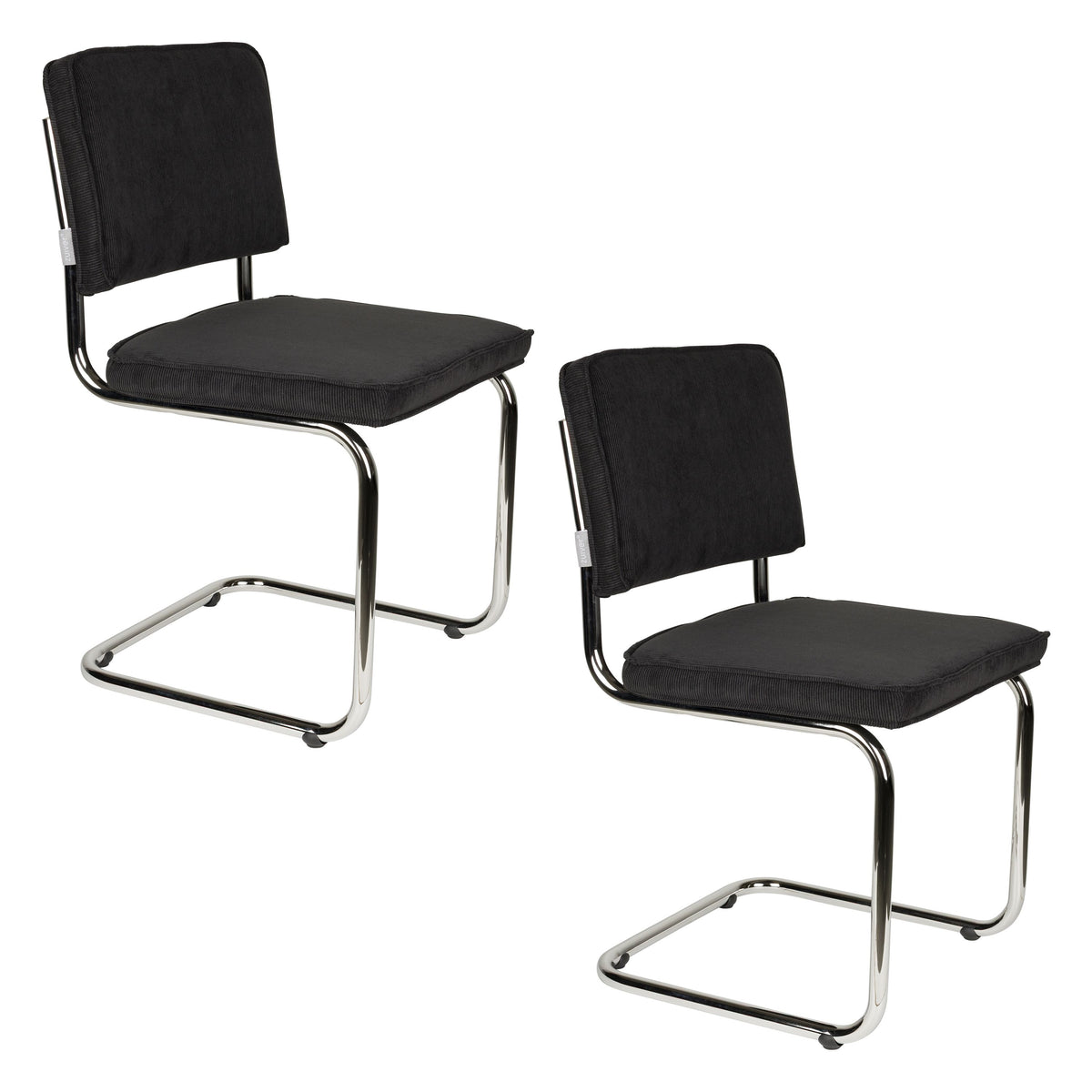 Zuiver Ridge Rib Eetkamerstoelen Zwart - Set van 2