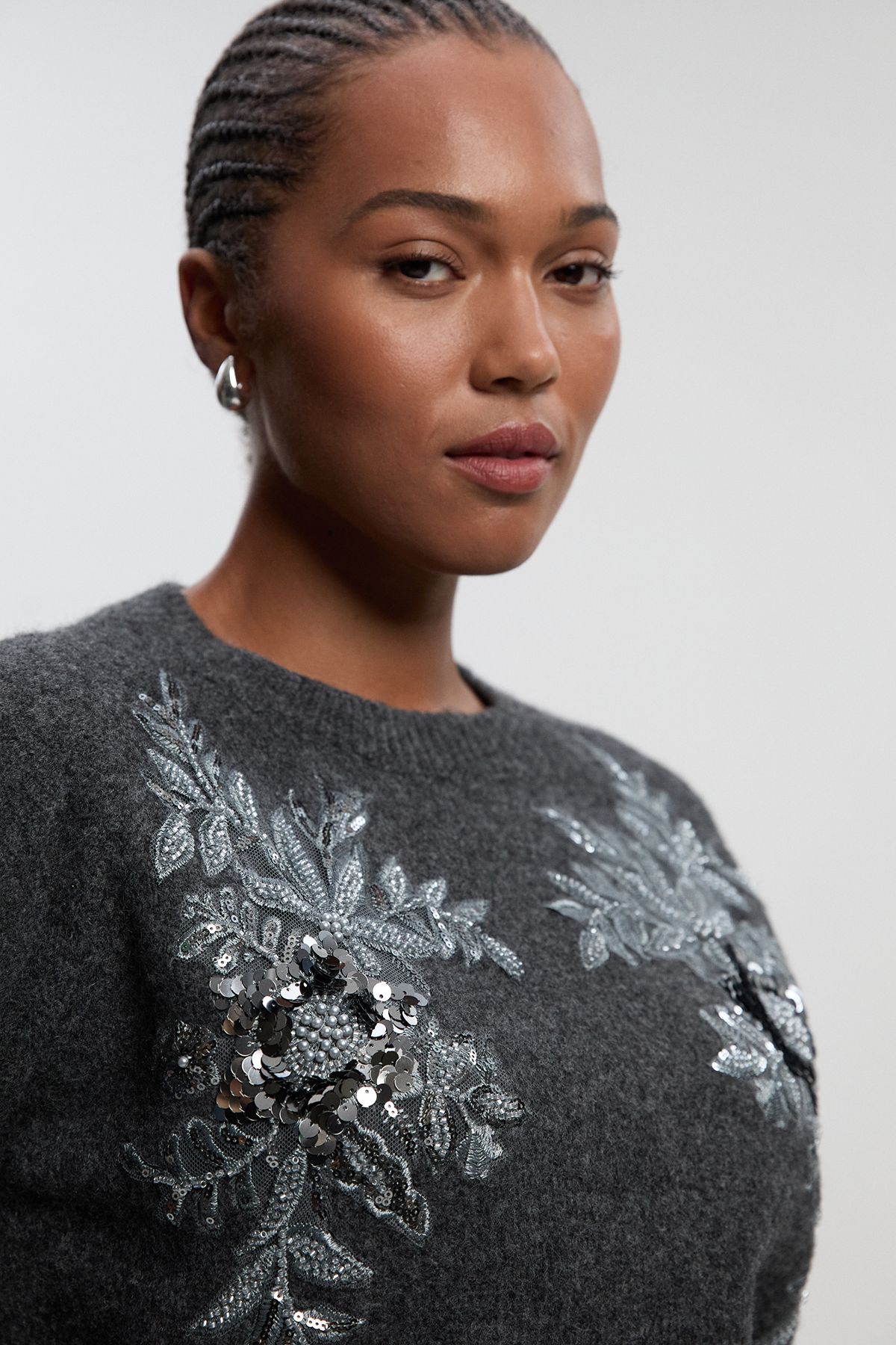 KarenMillen Plus Size Archive Floral Embellished Cosy Wool Blend Top